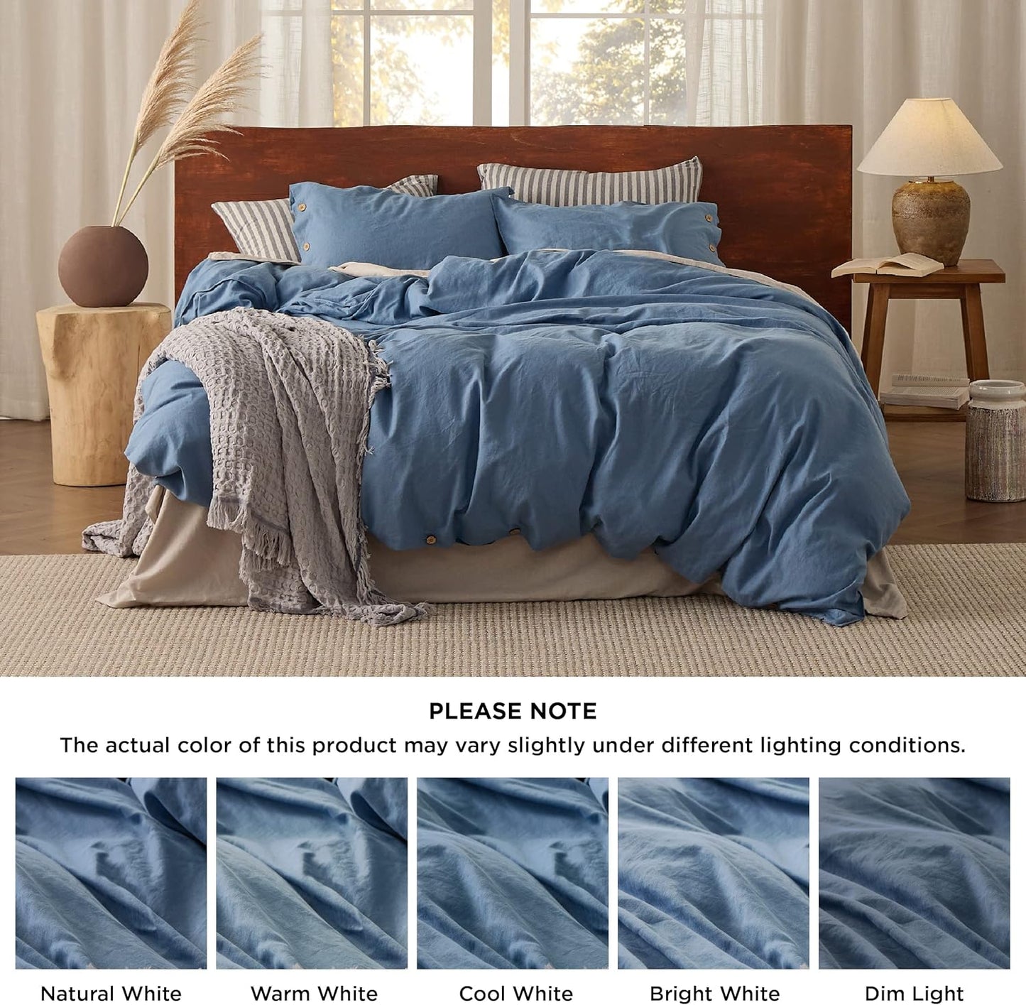 Bedsure Linen Duvet Cover King Size - Linen Cotton Blend Bedding Set, Soft & Cozy, 3 Pieces, 1 Duvet Cover 104x90 and 2 Pillowcases, Foggy Blue Color Cooling Bedding, Comforter Sold Separately