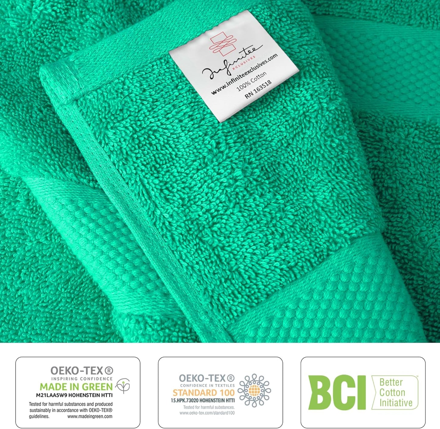 Infinitee Xclusives Luxury 100% Cotton Towel Set – 8 Piece Bathroom Towel Set (2 Bath Towels, 2 Hand Towels, 4 Washcloths) – Soft & Absorbent Towels for Bathroom (Vivid Green)