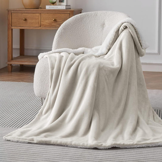 Bedsure GentleSoft Sherpa Fleece Throw Blanket Twin Size for Couch - Thick and Warm Throw for Women and Men, Soft Fuzzy Plush Twin Blanket for Winter, Linen, 60x80 Inches