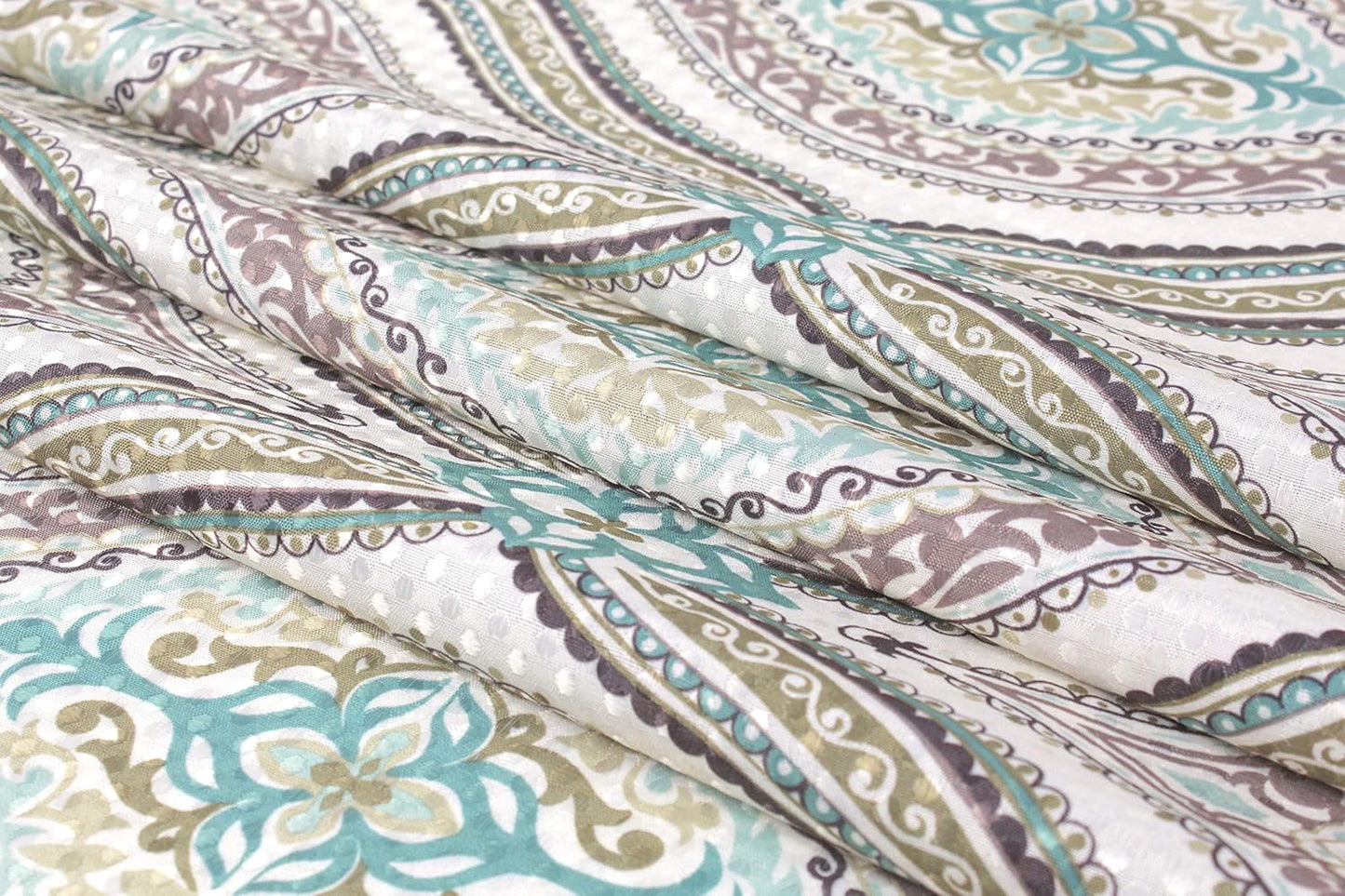 Serafina Home Hotel Quality Fabric Bathroom Shower Curtain: Modern Damask Paisley - Beige, Green and Taupe (72 x 70 inches)