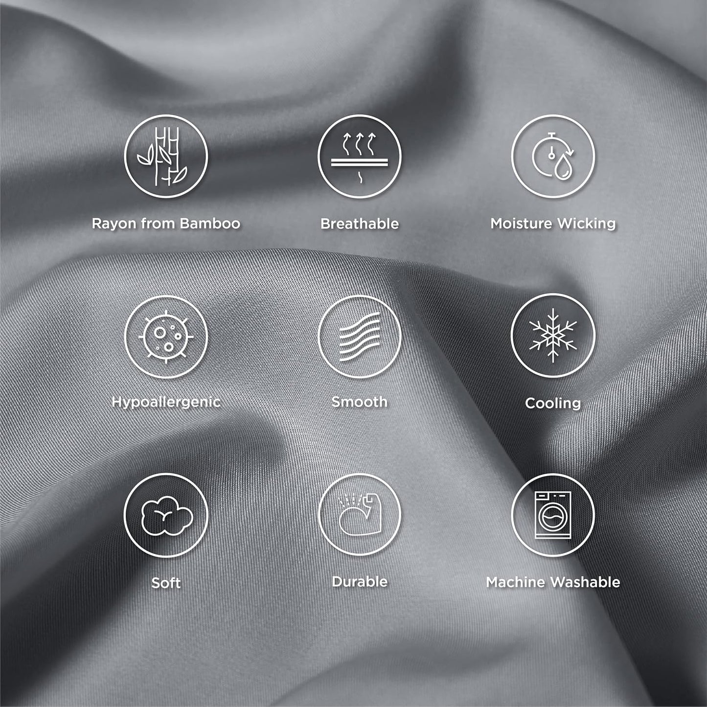 Bedsure King Size Pillow Cases Set of 2, Cooling Pillow Cases King, Rayon Derived from Bamboo Silver Grey Pillowcases, Breathable & Silky Soft Bedding Pillow Cover with Envelope Closure, 20x36 Inches