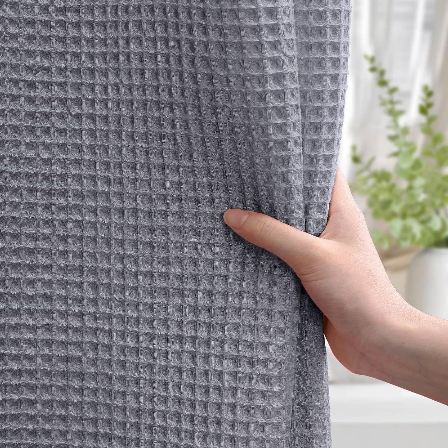 Waffle Weave Shower Curtain - Grey Cotton Fabric Texture Heavyweight Shower Curtain for Bathroom,Washable,72Wx72L