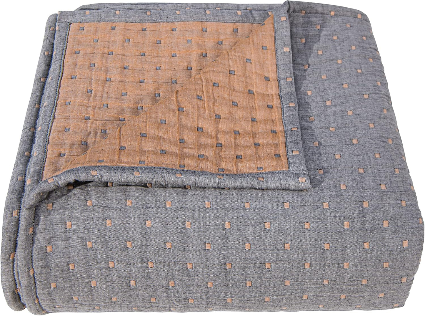 NTBAY 3 Layers Cotton Muslin 106x92 King Bed Blanket, Super Soft Breathable Thermal Yarn Dyed Quilt for Adults, Perfect Lightweight Blanket for Couch Sofa Bed All Seasons, Orange Dot
