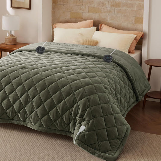 Bedsure Electric Blanket King Size - Dual Control Heated Weighted Blanket King with 10 Heat Settings, Fast Heating with 10 Time Settings (100x90 inches, Olive Green)