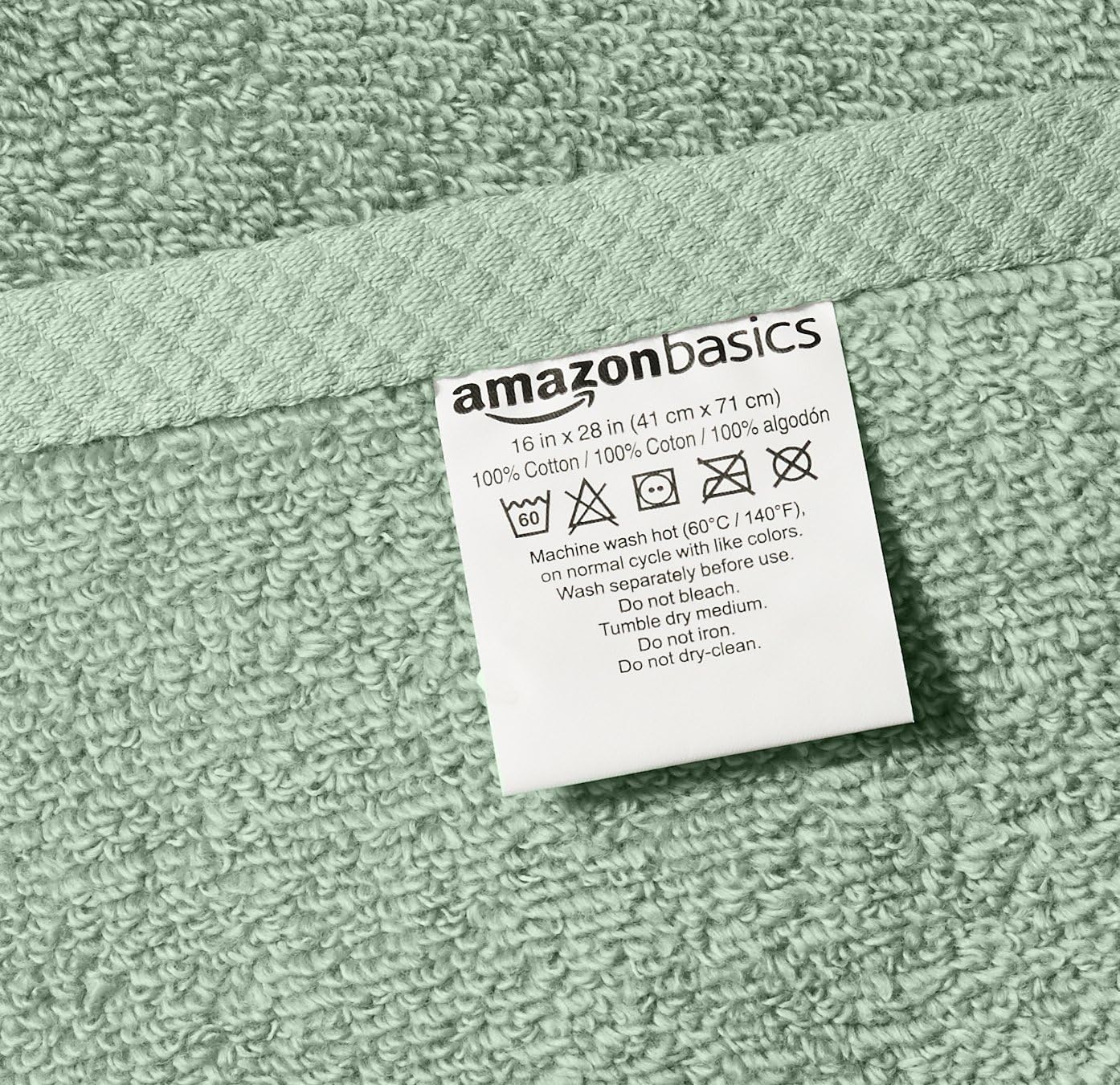Amazon Basics Quick-Dry Hand Towels - 100% Cotton, 8-Pack, 28 x 16 inches, Seafoam Green