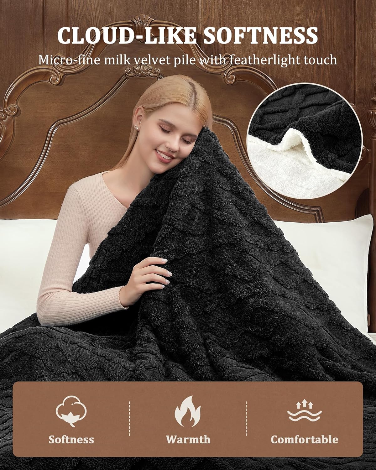 CAROMIO Electric Blanket King Size Dual Control - Thick Tufted Sherpa Heated Blanket King with 10 Heating Levels and 10 Time Settings, ETL Certified Fast Heating Blanket King Size 90"×100", Black