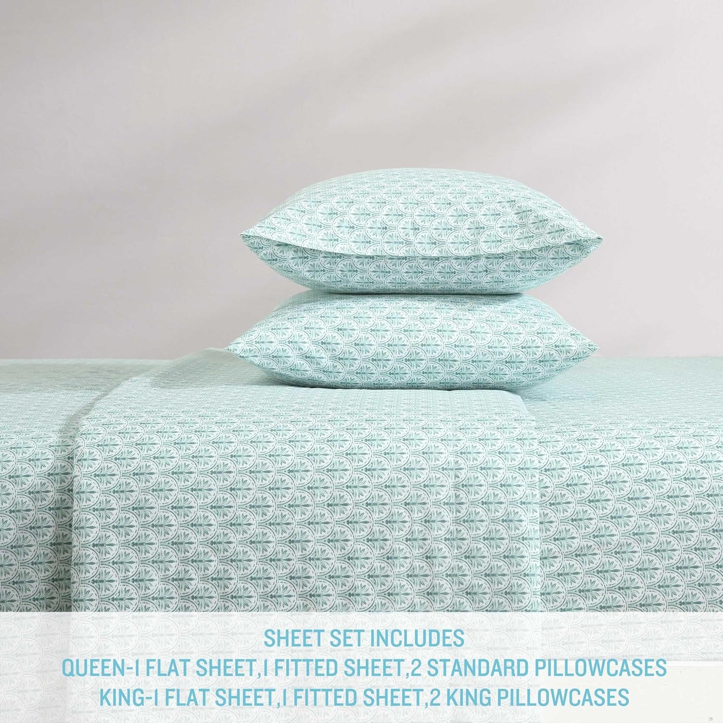 Tommy Bahama - Queen Sheet Set, Super Soft Cotton Percale Bedding with Matching Shams, Tropical Bedding Set, Oeko-Tex Certified (Coastal Batik Green, Queen)