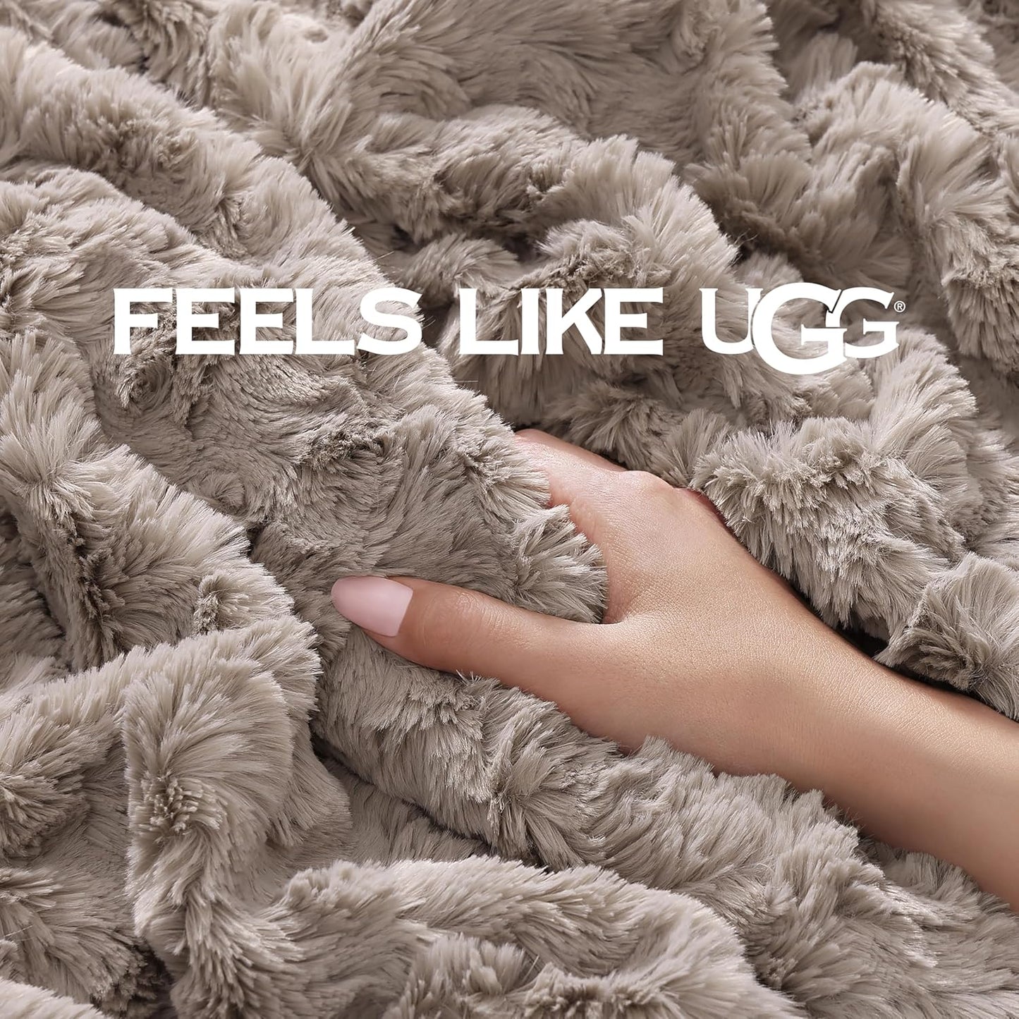 UGG Adalee Faux Fur Throw Blanket Luxury Lightweight Cozy Soft Throw for Couch Bed or Chair Hypoallergenic Machine Washable Double-Sided Fluffy Blanket Home Decor, 50-inch x 70-inch, Oyster Brown