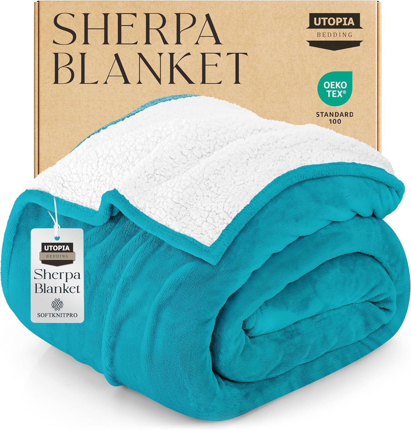 Utopia Bedding Sherpa Blanket King Size (Turquoise, 90x102 Inches) - Soft Lightweight Plush Fleece Reversible Blanket for Bed, Sofa, Couch, Camping and Travel