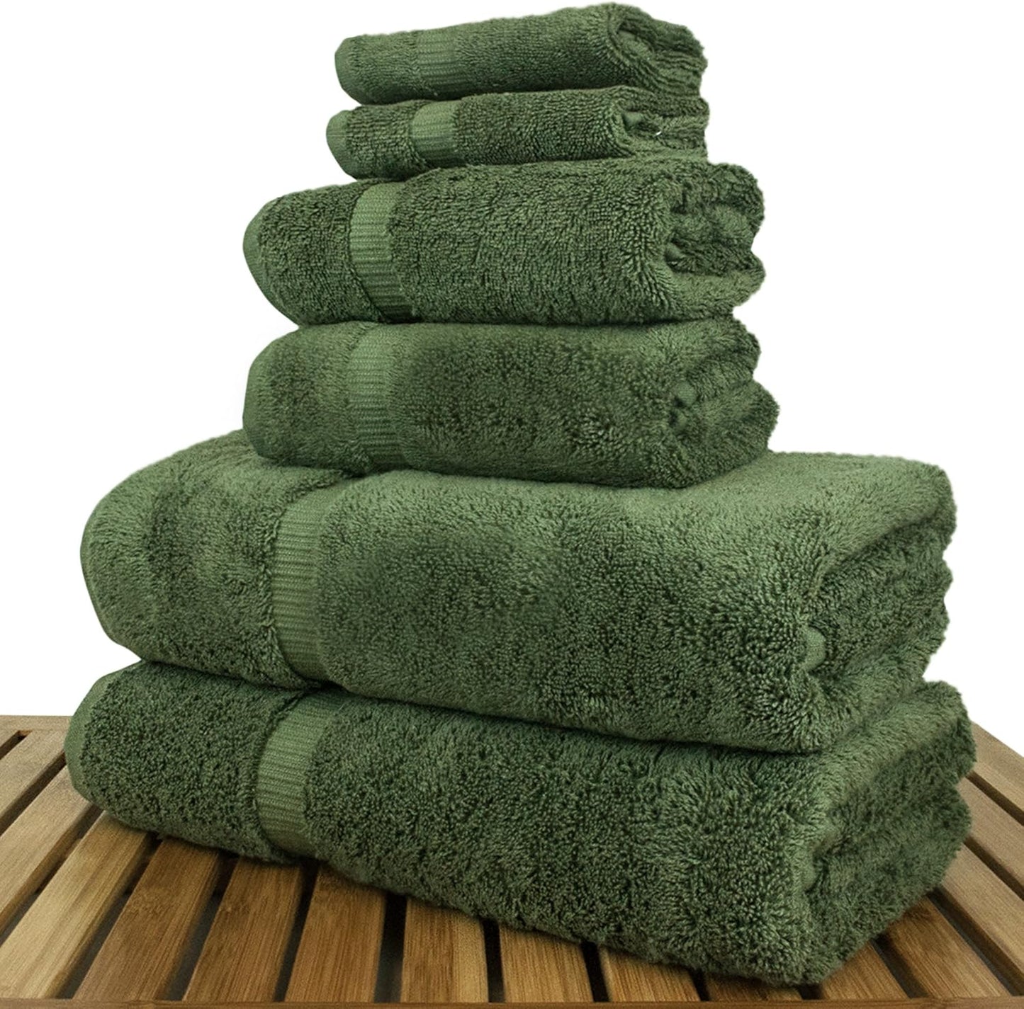 BC BARE COTTON Luxury Hotel & Spa Quality Collection, Highly Absorbent & Quick Dry 100% Turkish Cotton, 750+ GSM, Eco Friendly Towel, Dobby Border Towels (6 Piece, Moss)