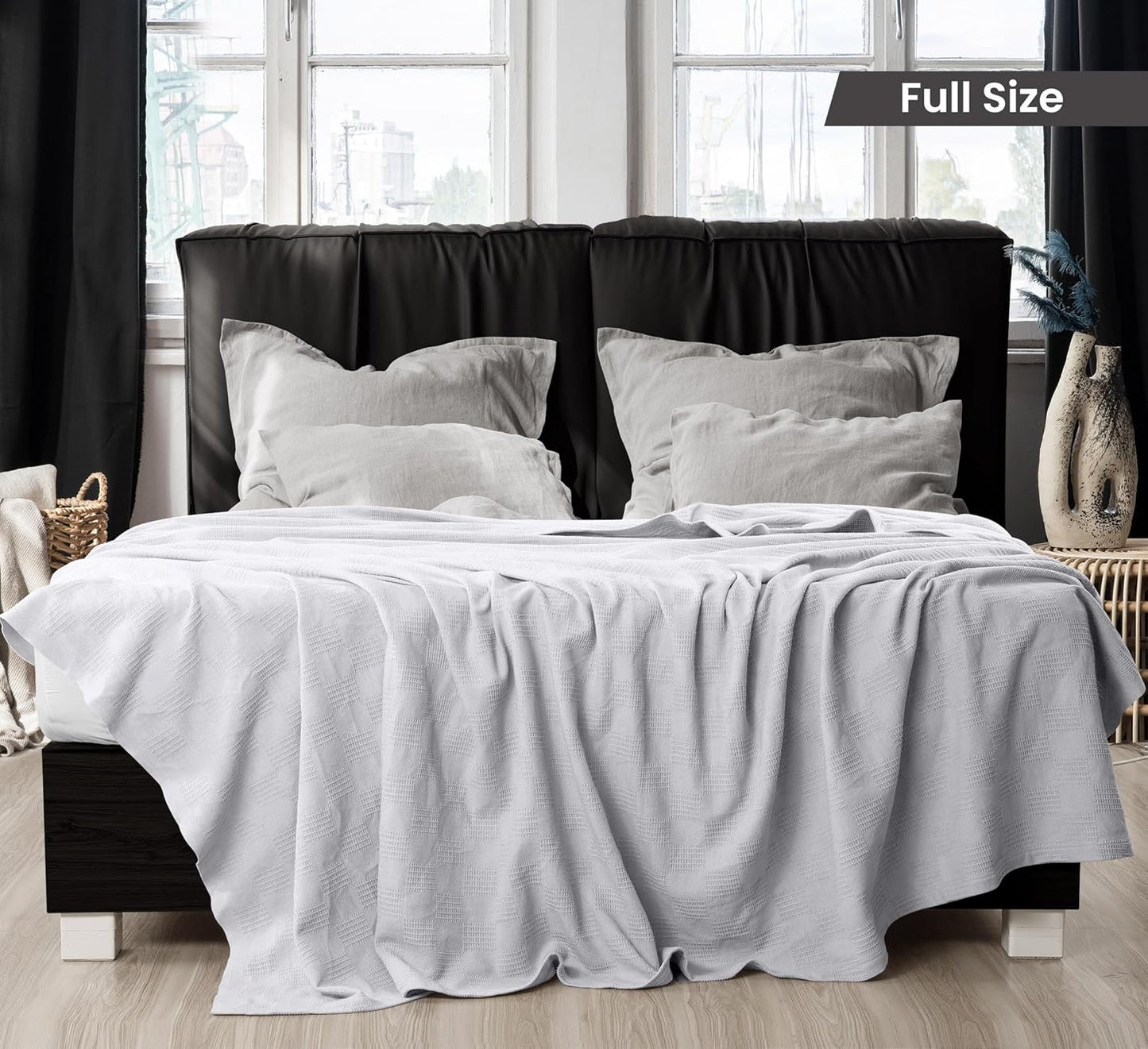 Utopia Bedding Silver 100% Cotton Blanket [Full Size - 90x84 Inch] 350GSM Lightweight, Soft and Breathable Thermal Blanket for All Seasons