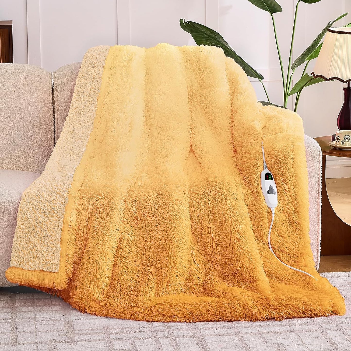 Heated Electric Blanket Twin–Faux Fur with Soft Thick Sherpa,Warm Winter Birthday Gifts for Women Grandma，10 Heat Settings,5 Time Settings with Fast Heating, 62x84, Beige