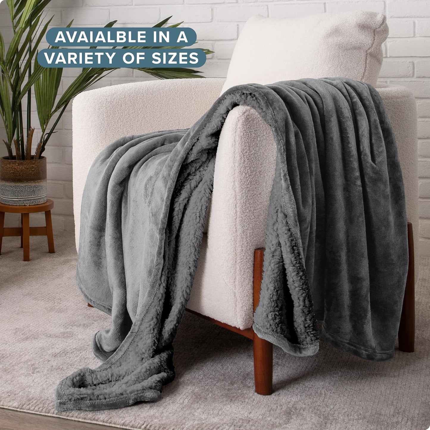 Bare Home Sherpa Fleece Blanket - Twin/Twin Extra Long - Blanket for Bed, Sofa, and Couch - Warm & Lightweight - Fluffy & Soft - Reversible (Twin/Twin XL, Grey with Grey Sherpa)