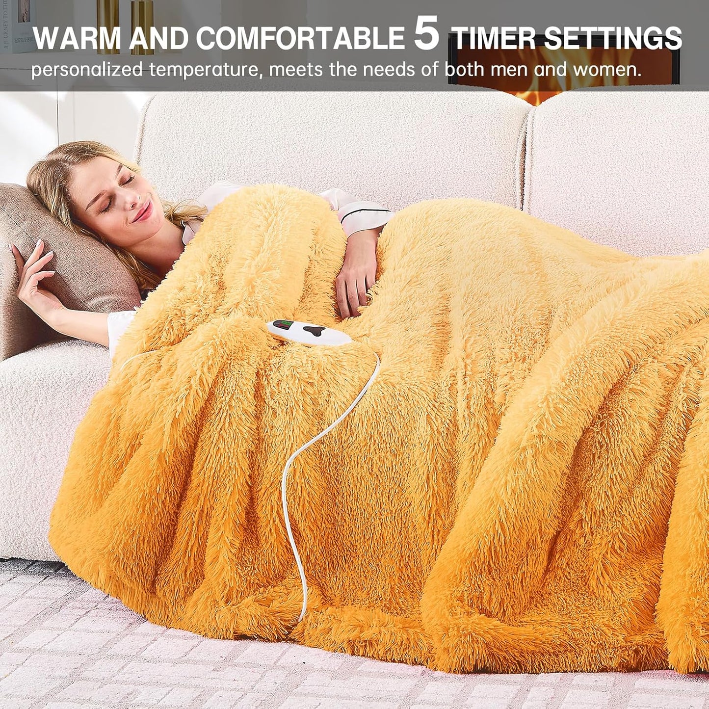 Heated Electric Blanket Twin–Faux Fur with Soft Thick Sherpa,Warm Winter Birthday Gifts for Women Grandma，10 Heat Settings,5 Time Settings with Fast Heating, 62x84, Beige