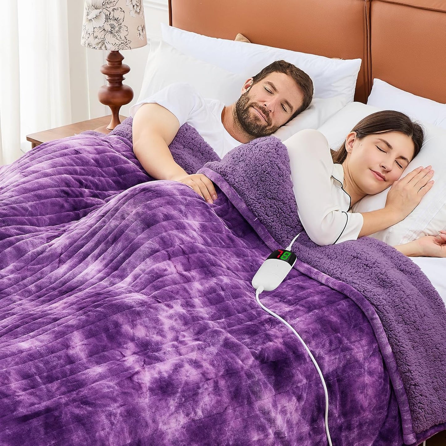 greenoak Heated Electric Blanket Throw, Faux Fur Sherpa Heating Blanket for Sofa Bed, Warm Winter Gifts for Women/Her, Heater Lap Blankets 5-Position Timer &10 Heating Levels 72''*84" Purple