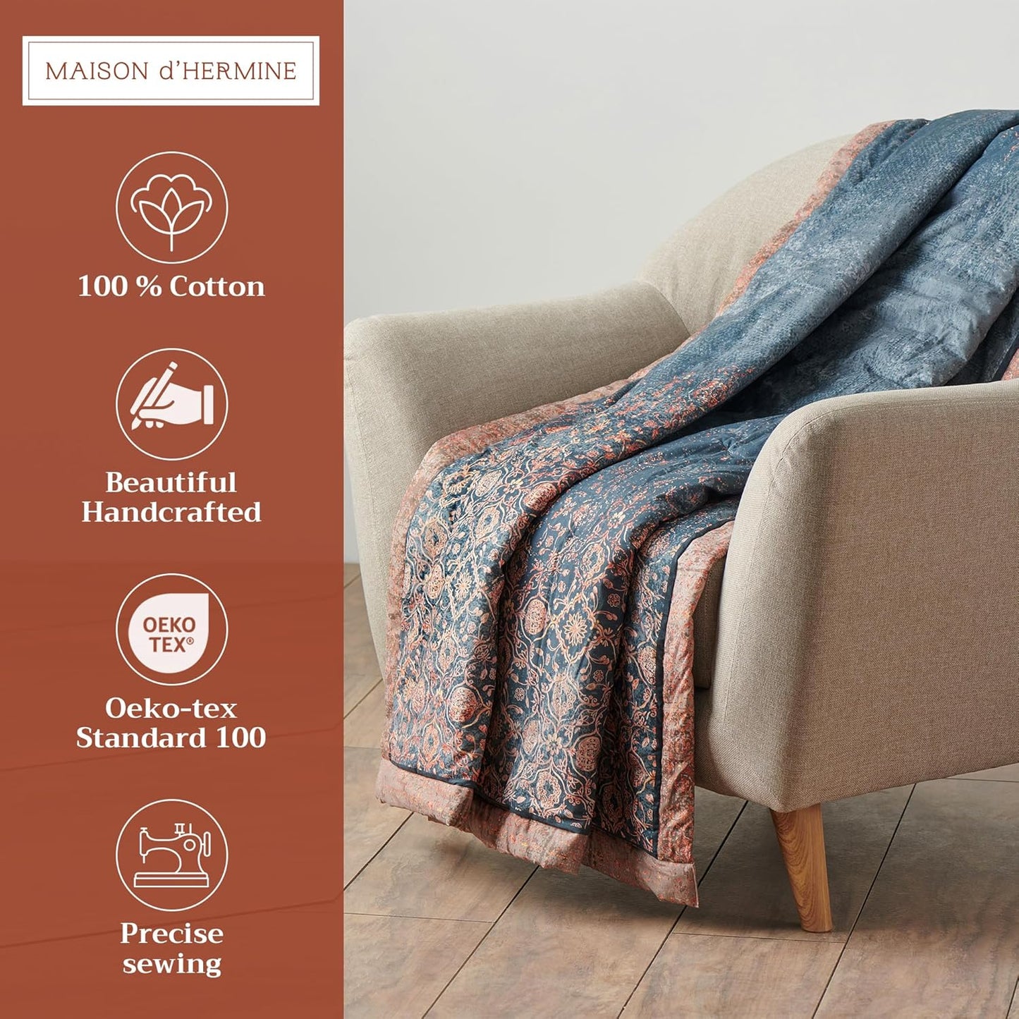 Maison d' Hermine Throw Blanket for Couch Lightweight Soft Warm Breathable Cotton Throw Blankets for Bed Girls Boys Women Men Gifts Sofa Travel Living Room Chair Bedding (60"x80", Imperfection)