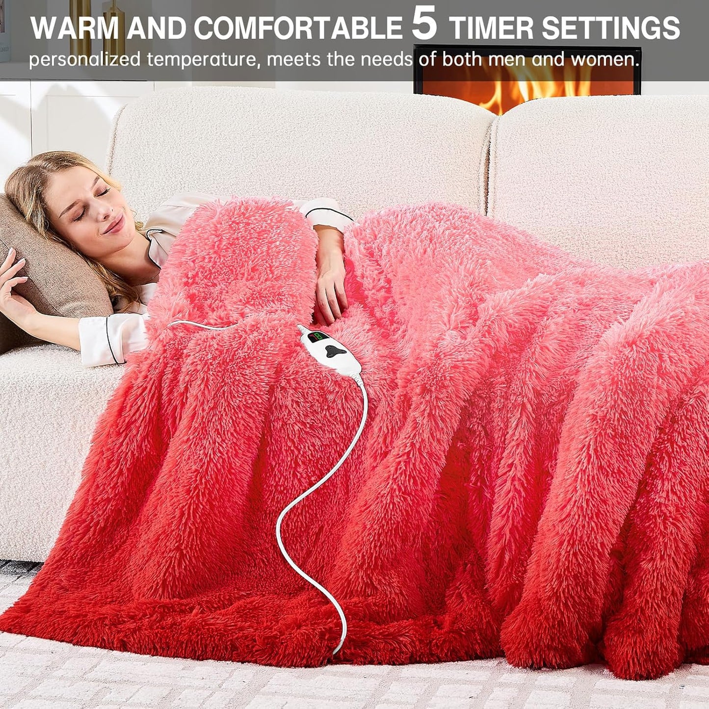 Heated Electric Blanket Twin,Warm Winter Birthday Gifts for Women Her Grandma–Faux Fur with Soft Sherpa,10 Heat Settings,5 Time Settings with Fast Heating, 62x84, Ruby Wine