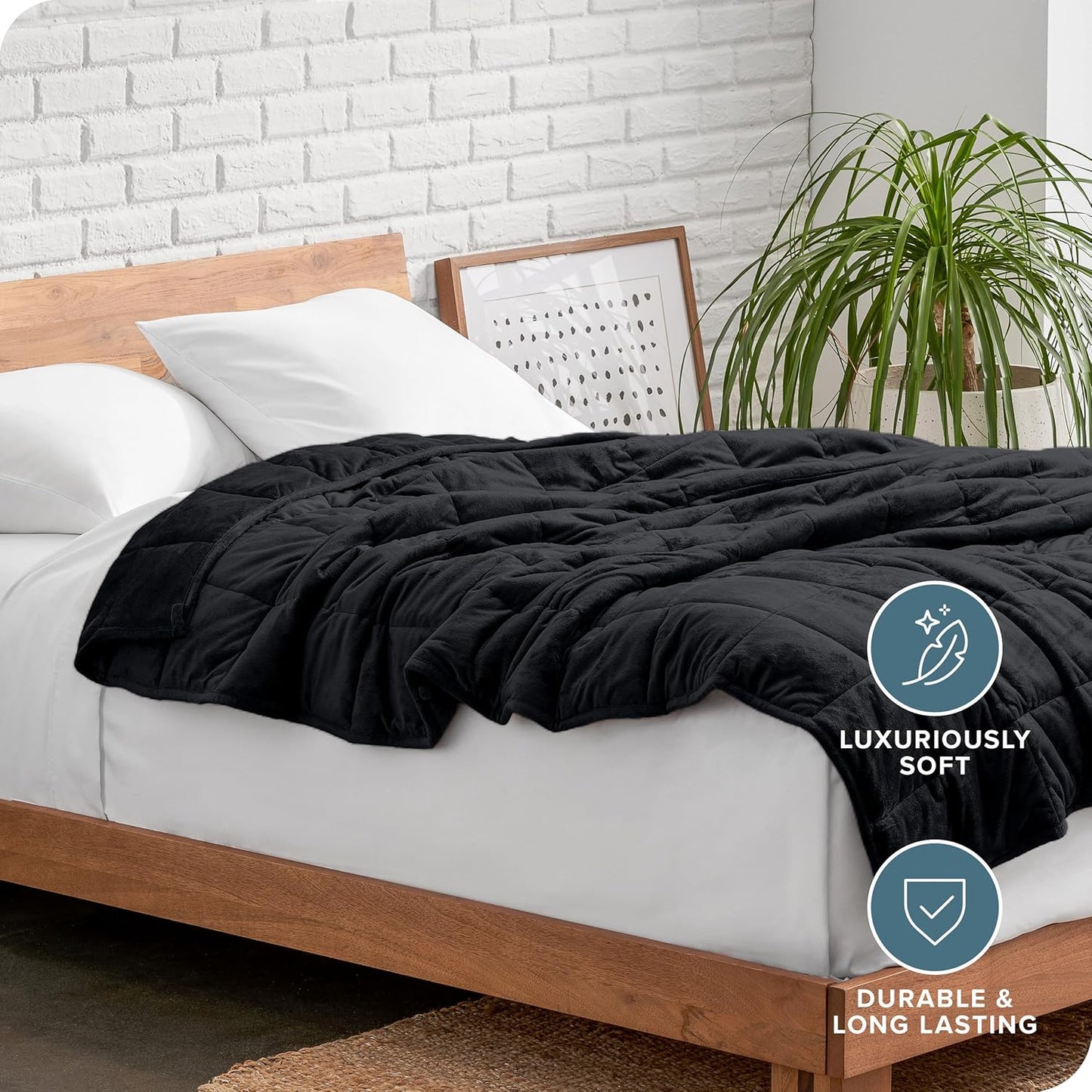 Bare Home Weighted Blanket Twin or Full Size 7lb (40" x 60") - Minky Fleece - Premium Heavy Blanket Nontoxic Glass Beads (Black, 40"x60")