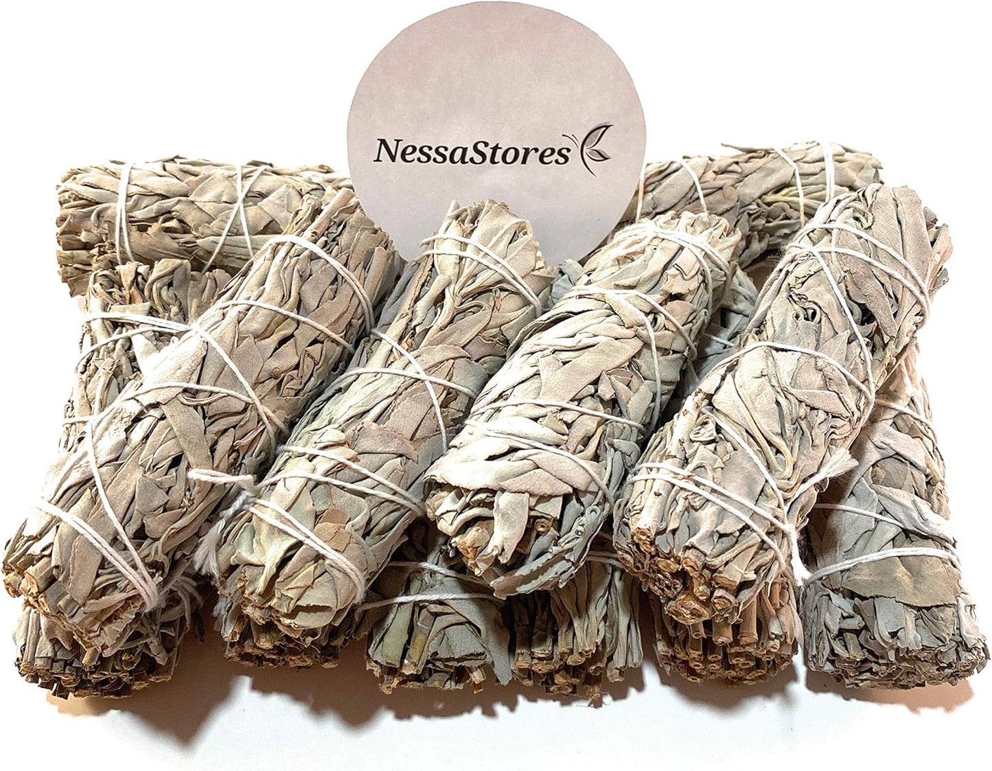 NessaStores 20 California White Sage Smudge Sticks, 4 Inch Hand Tied, All Natural for Home Cleansing, Stress Relief, & Clearing Negative Energy JC-006