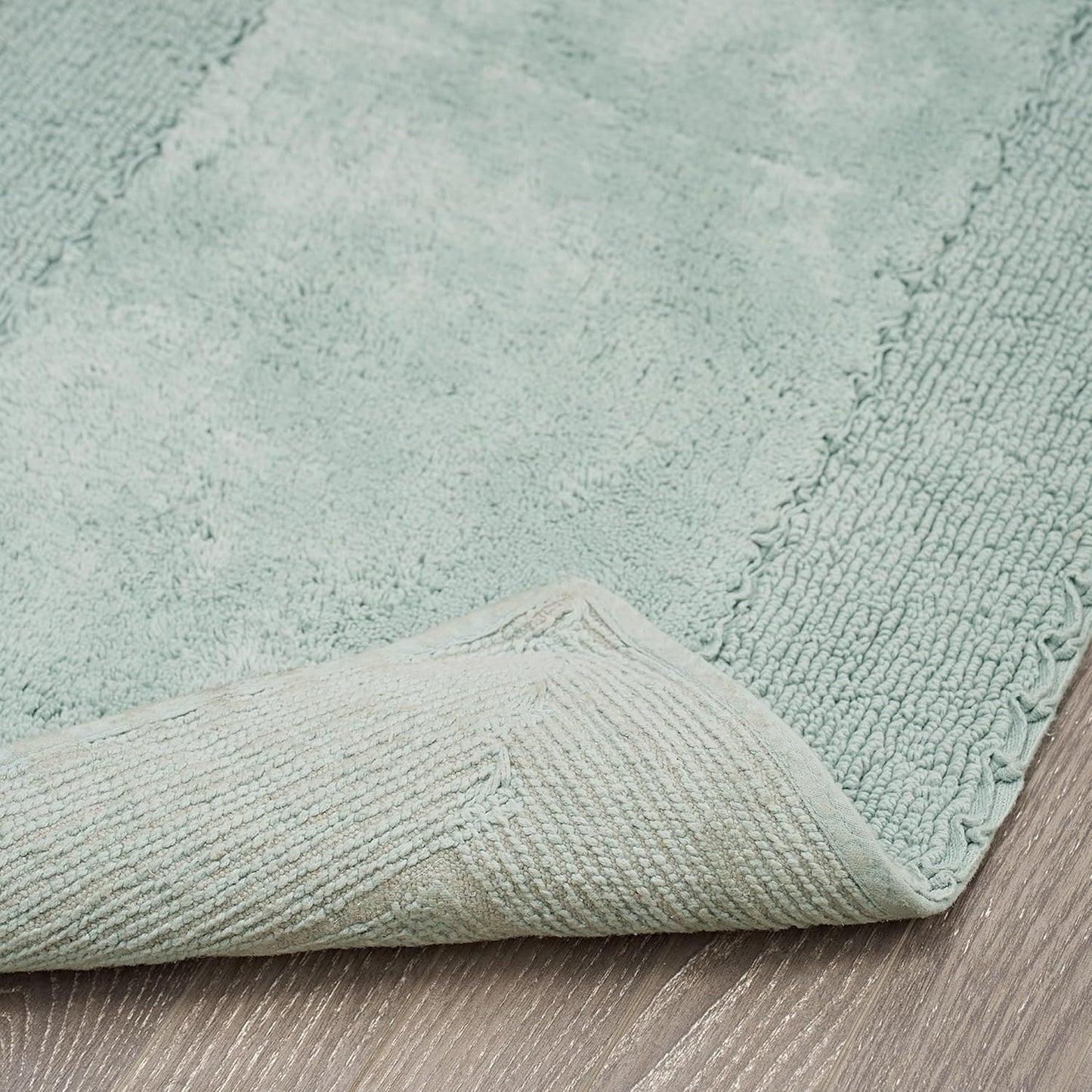 Laura Ashley Ruffle Border 100% Cotton Bath Rug, Aqua, 20"x 34"