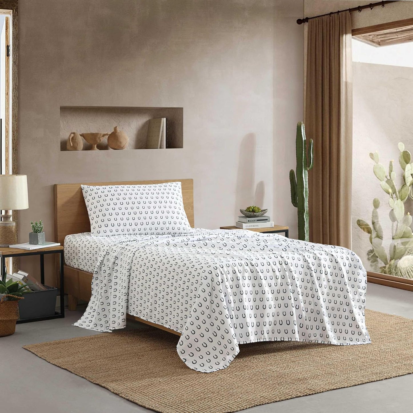 Wrangler - Twin XL Bed Sheets, Breathable & Wrinkle Resistant Bedding with Matching Pillowcase, Lightweight for Year-Round Use, Dorm Essentials (Horseshoe Dots Navy)