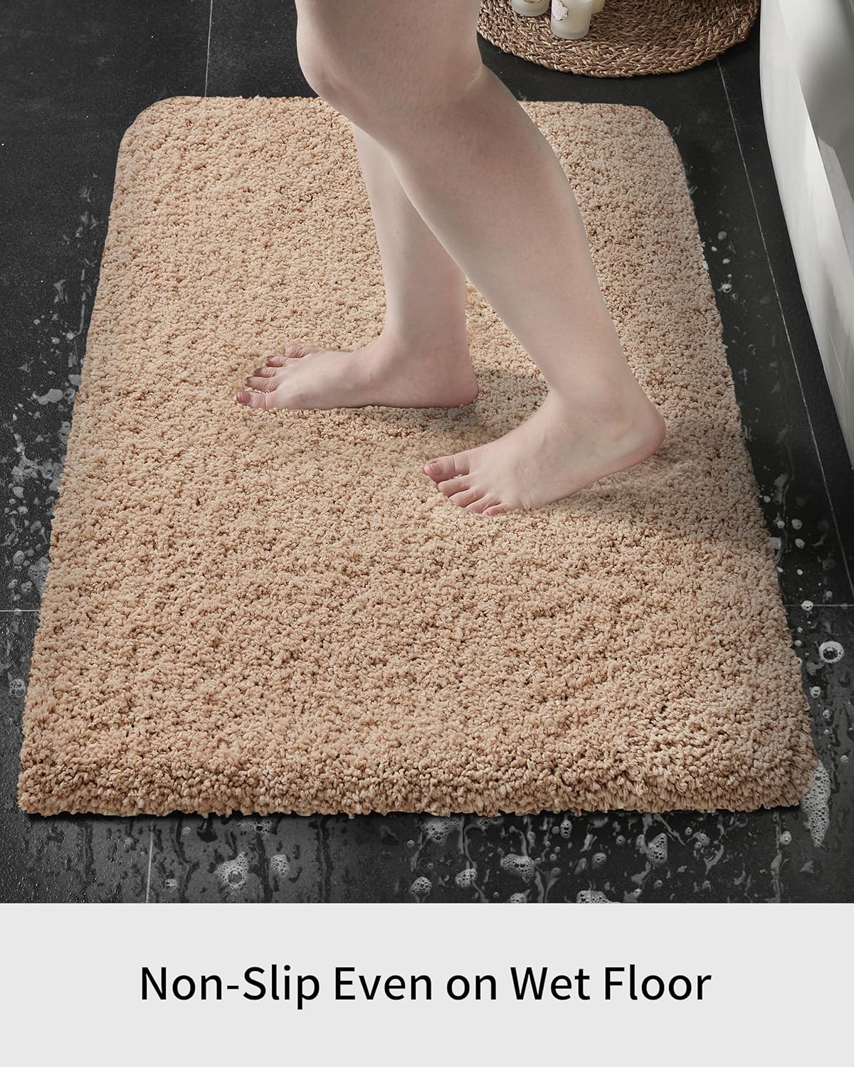 Beige Bathroom Runner Rug 24x59 Non Slip Fluffy Long Bath Mat for Bathroom Floor Washable Plush Luxury Bath Rug for Tub Absorbent Shower Sink Mat Bedside Rug