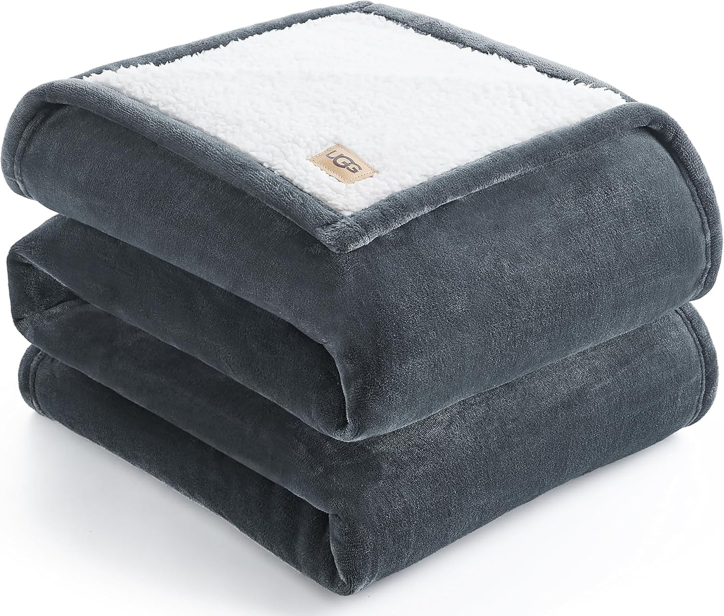 UGG Ariana Full/Queen Blanket Fleece Fluffy Reversible Soft Fuzzy Bedding Cozy Plush Warm Oversized Blanket Machine Washable Bedroom Decor for Big Couch or Bed, 90-inch x 90-inch, Charcoal Grey