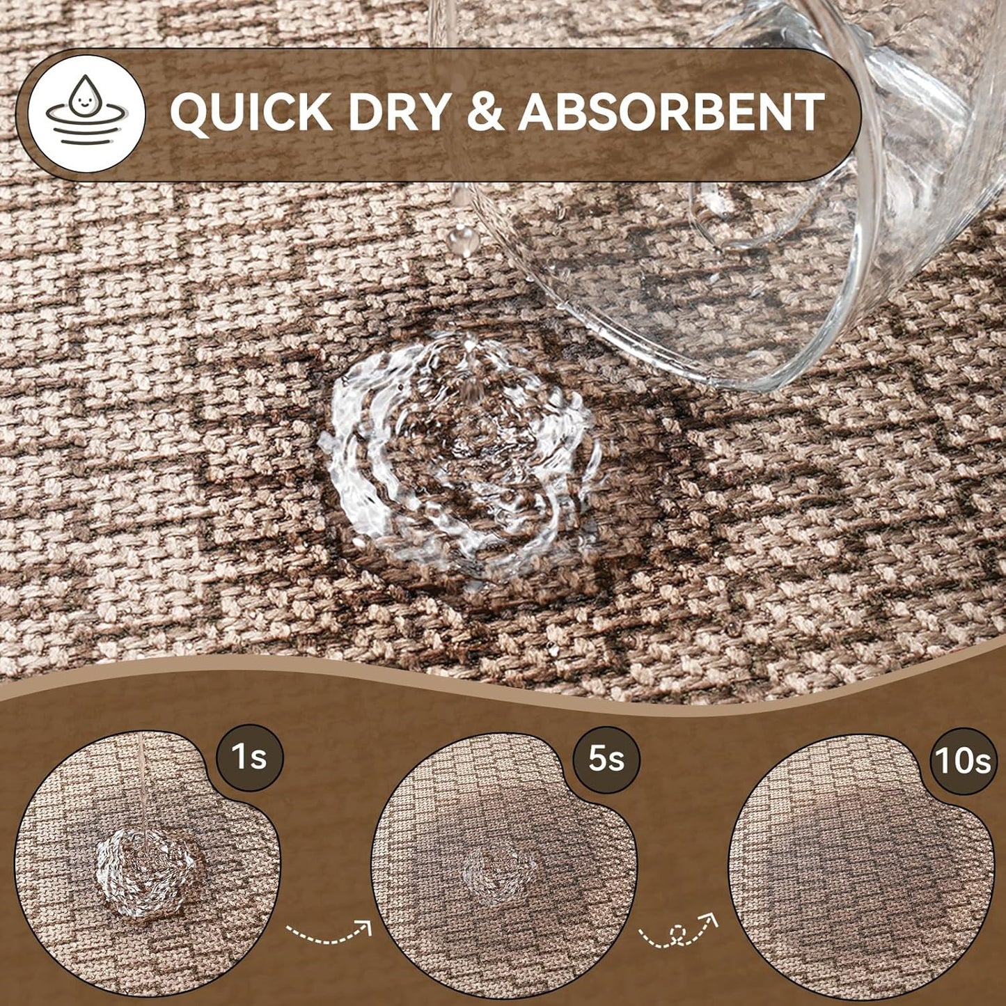Bathroom Rugs Mat 16x24, Ultra Thin Quick Dry Absorbent Non Slip Bath Mat, Bath Mats for Bathroom Mat Carpet Fit Under Door, Woven Washable Floor Rubber Half Round Bath Rugs, Brown