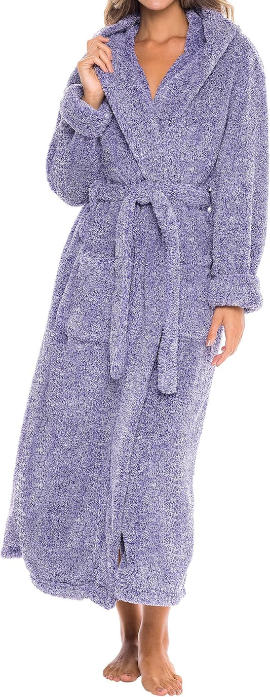 Alexander Del Rossa Womens Robe, Long Plush Bathrobe with Hood, Hooded Robes for Women Plus Size Bath Robe