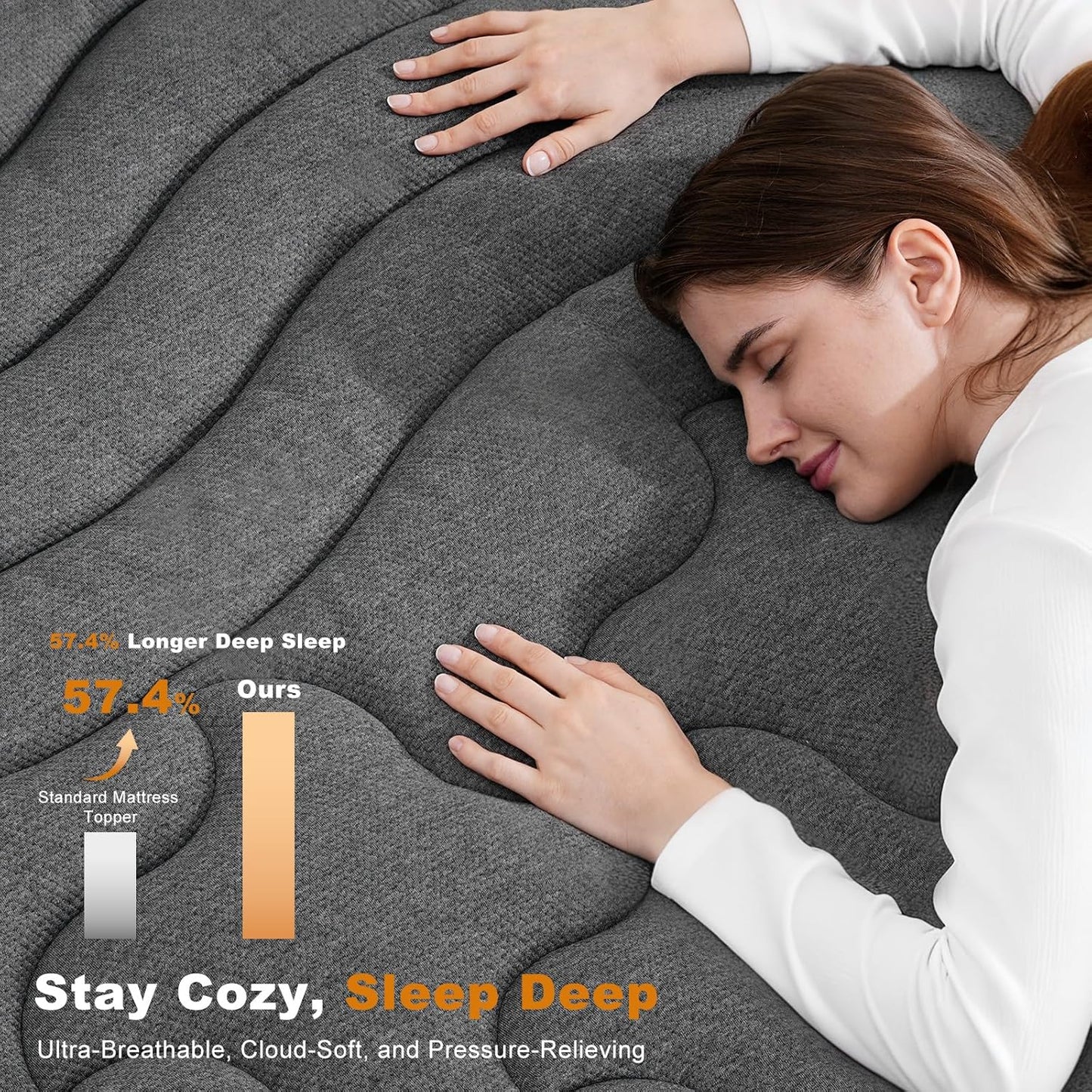 Dual Layer 4 Inch Bamboo Memory Foam Mattress Topper Queen Size, 2 Inch Thick Soft Quilted Pillow Top Cover Plus 2 Inch Charcoal Gel Memory Foam Mattress Pad for Back Pain Relief