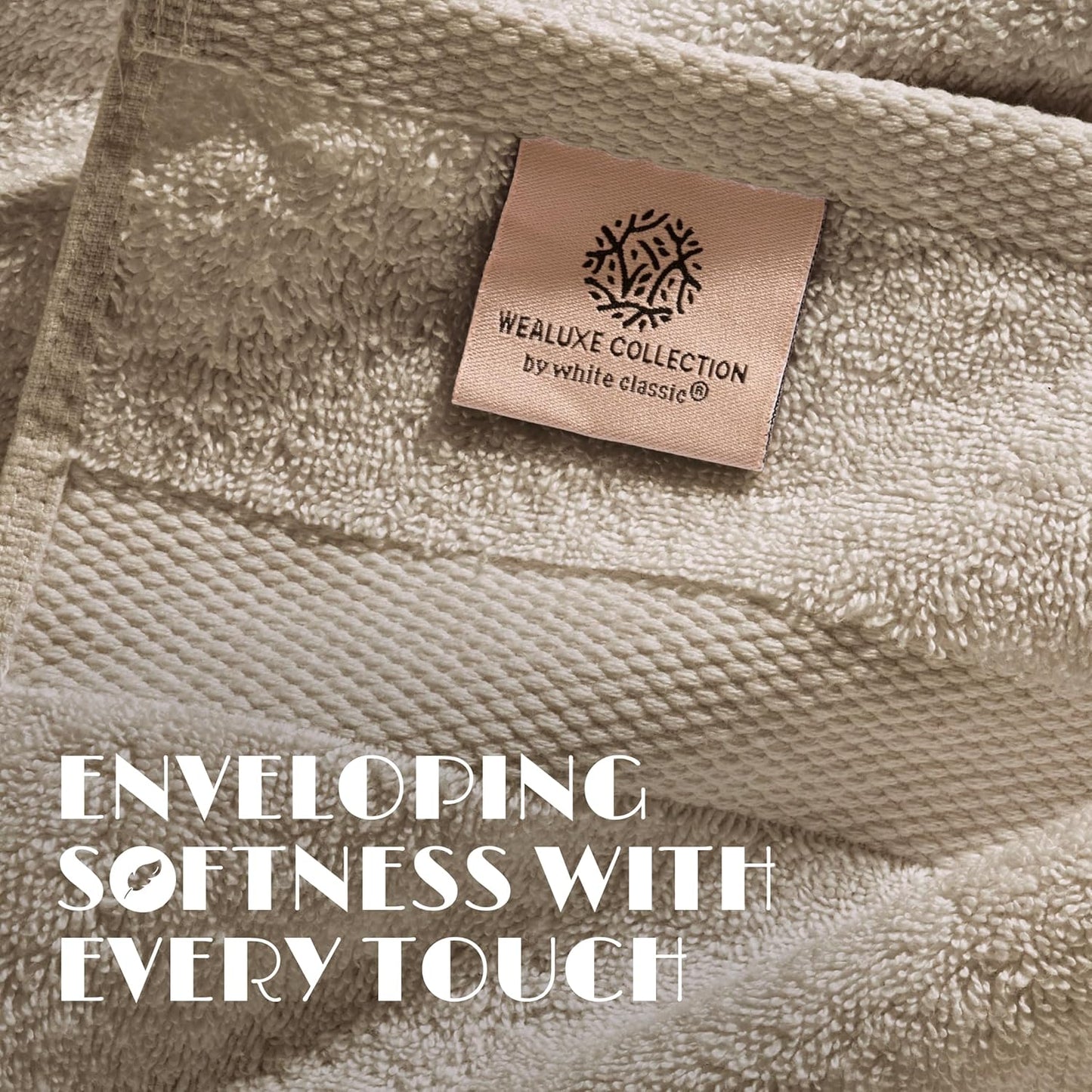 White Classic Taupe Washcloths Set for Body and Face Towel, Cotton Wash Cloths Bulk 12 Pack, Spa Fingertip Wash Clothes 12x12 Inch, Soft Absorbent Gym Towels