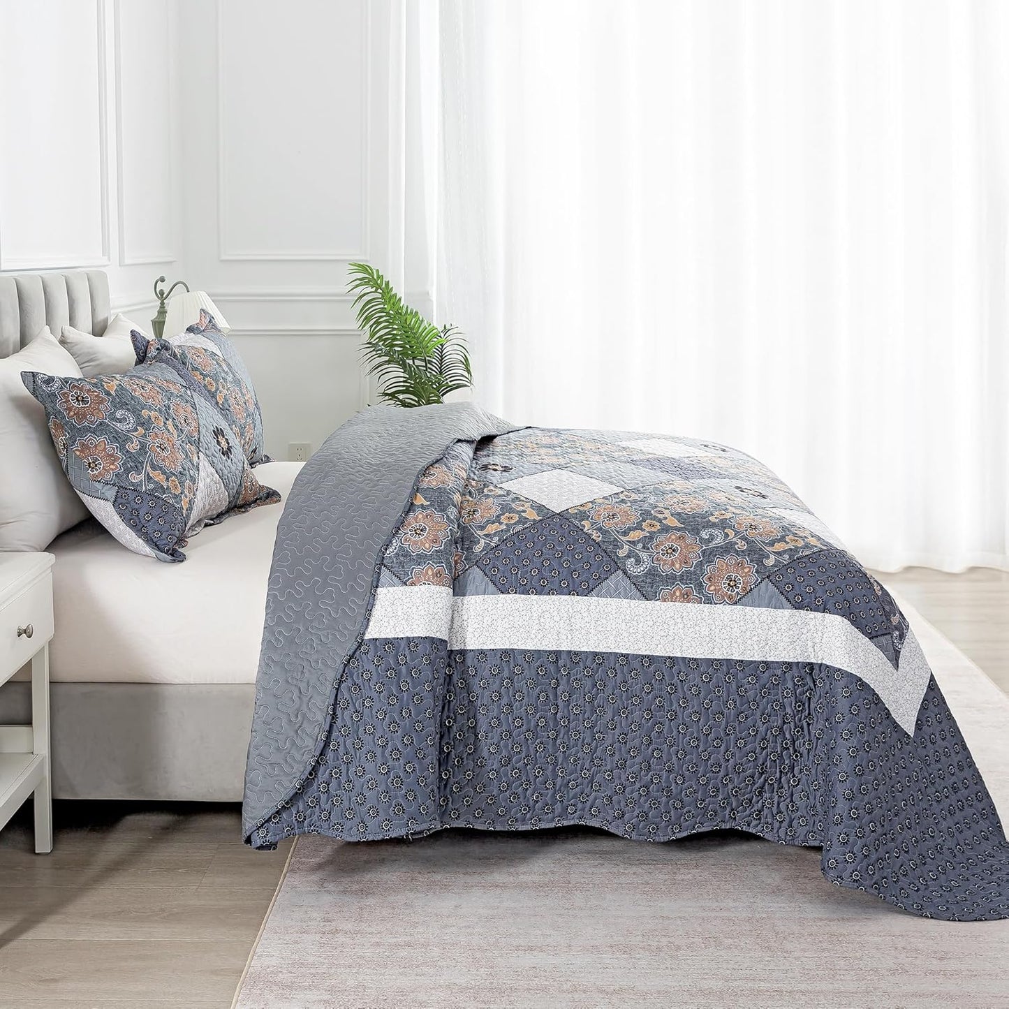 HoneiLife King Quilt Bedding Sets - 3 Piece Microfiber Quilt Set Rustic Bedspread Set Patchwork Coverlet Set for King Bed