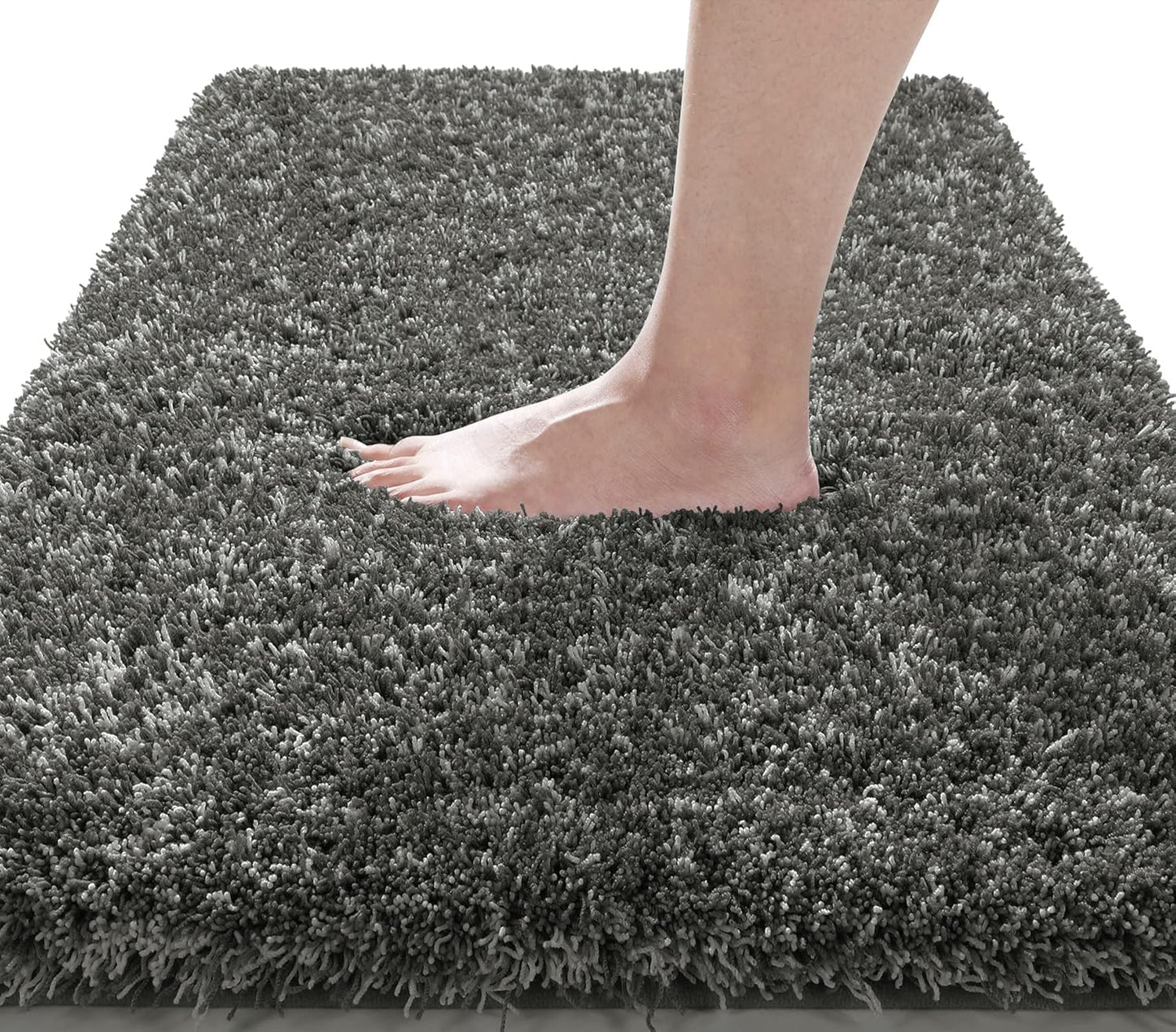 Yimobra Luxury Bathroom Rugs, Fluffy Bath Mats, Non Slip, Water Absorbent Microfiber, Machine Washable, Plush Runner Shower Rug, Thick Mat for Bathroom Floor/Tub, 70"x 24", Light Gray and Black Gray