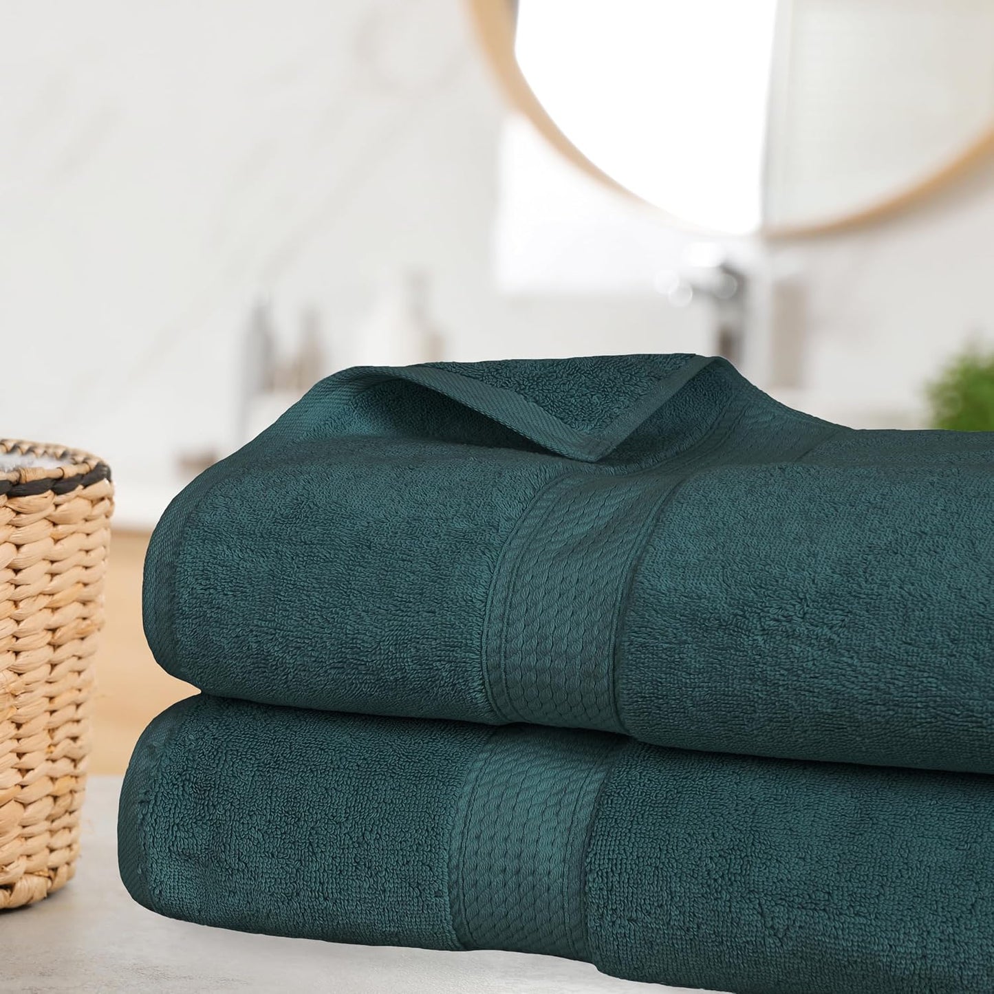 Superior Egyptian Cotton Pile Bath Sheet Set of 2, Ultra Soft Luxury Towels, Thick Plush Essentials, Absorbent Heavyweight, Guest Bath, Hotel, Spa, Home Bathroom, Shower Basics, Teal