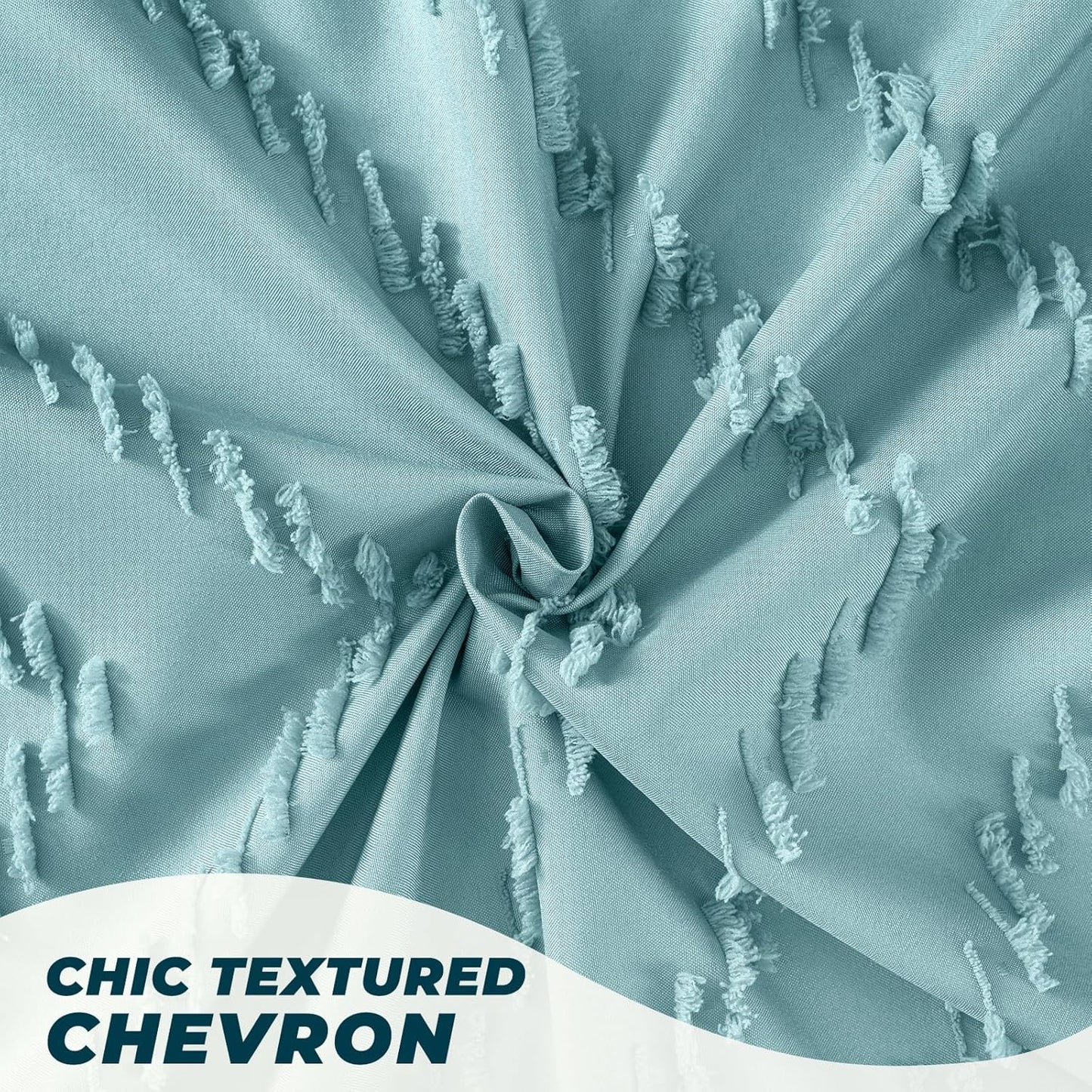 78inches Long Teal Shower Curtain Boho Farmhouse Shower Curtain 72 x 78 Tufted Chevron Textured Minimalist Shower Curtains for Bathroom
