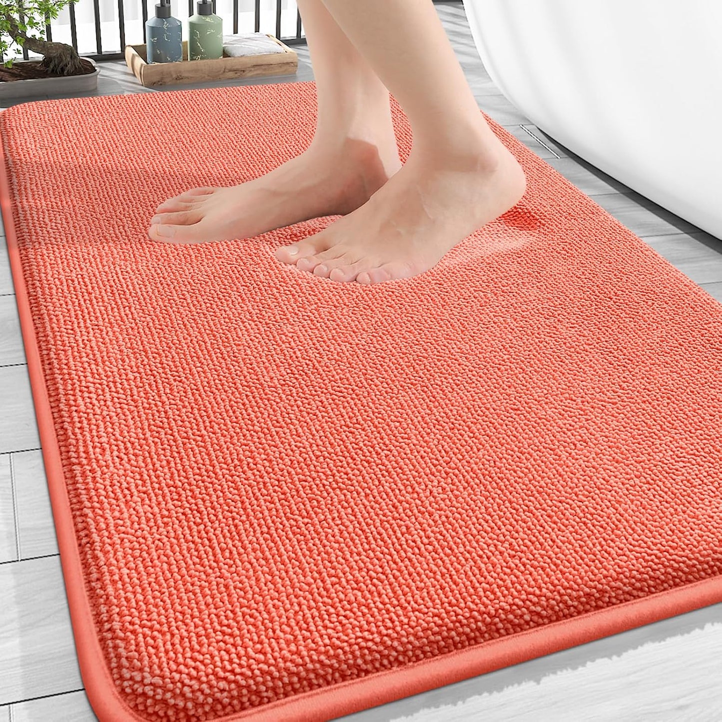 OLANLY Thick Memory Foam Bath Mat Rug 30x20, Extra Soft Absorbent Bathroom Rug, Quick Dry Bath Mats, Non-Slip, Machine Washable Carpet for Bathroom, Tub and Shower, Home Decor Accessories, Coral