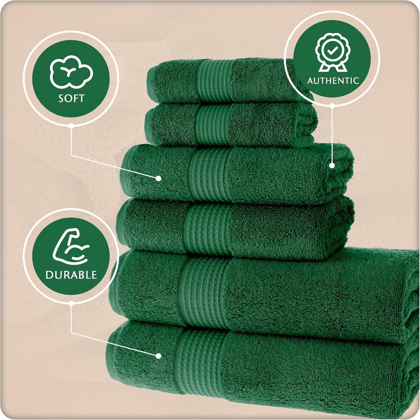 MAURA Basics Bath Towel Sets for Bathroom with Hanging Hook Loops. 2 Bath Towels, 2 Hand Towels, 2 Washcloths, Soft, Durable, Long Lasting and Absorbent Towels Set, Hunter Green