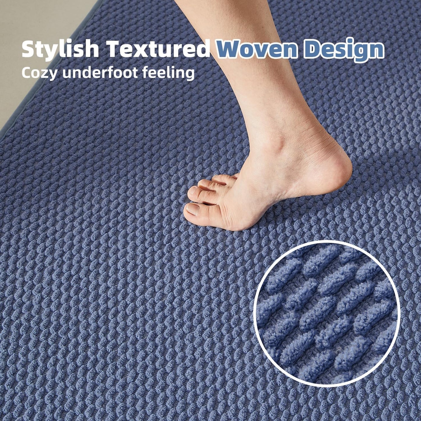Toilet Rug, Thin Toilet Rugs U Shaped Washable Non Slip Absorbent Quick Dry Low Pile Toilet Mat, Denim Blue 20"x24" U Shape