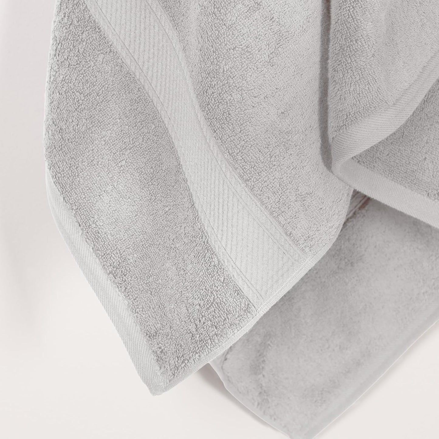 Superior Egyptian Cotton Pile Bath Towel Set of 2, Ultra Soft Luxury Towels, Thick Plush Essentials, Absorbent Heavyweight, Guest Bath, Hotel, Spa, Home Bathroom, Shower Basics, Silver