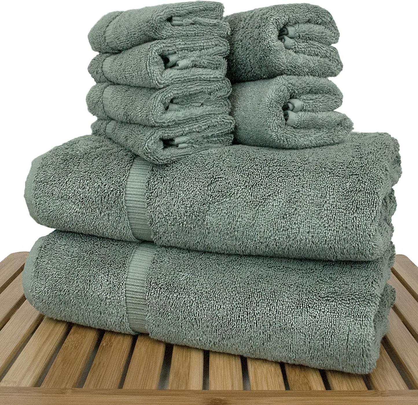 BC BARE COTTON Luxury Hotel & Spa Quality Collection, Highly Absorbent & Quick Dry 100% Turkish Cotton, 750+ GSM, Eco Friendly Towel, Dobby Border Towels (8 Piece, Gray)