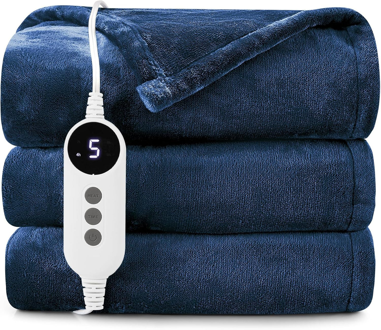 HYLEORY Heated Electric Blanket Throw, 2-Layer Cozy Warm Flannel 62" x 84", Heating Blanket with 9 Heating Levels, 2/4/6/10 Hours Auto Off, Fast Heating Winter Blanket, Navy Blue
