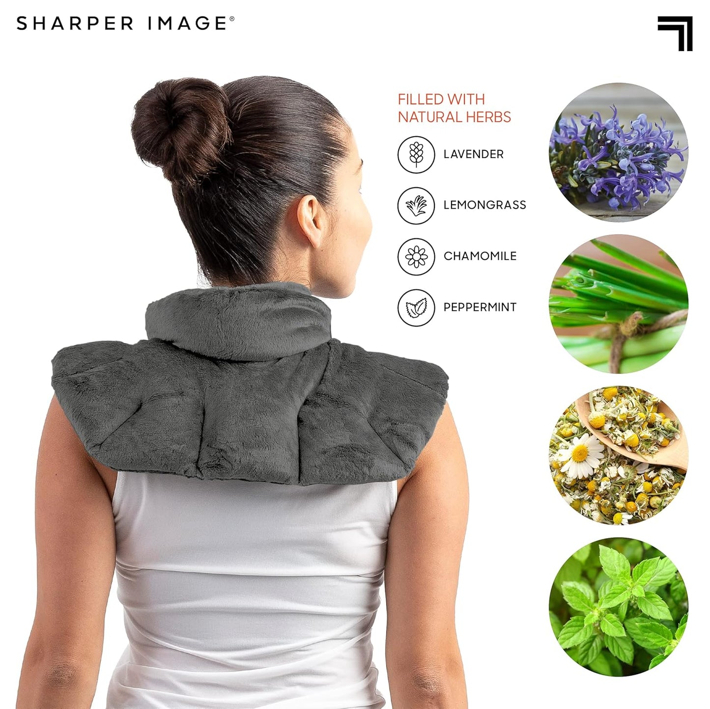 Sharper Image Heated Neck & Shoulder Wrap - Microwavable Warm & Cooling Plush Pad, Scented Aromatherapy (100% Natural Lavender & Herb Spa Blend), Pain Tension Headache Relief Therapy, Gift for Women