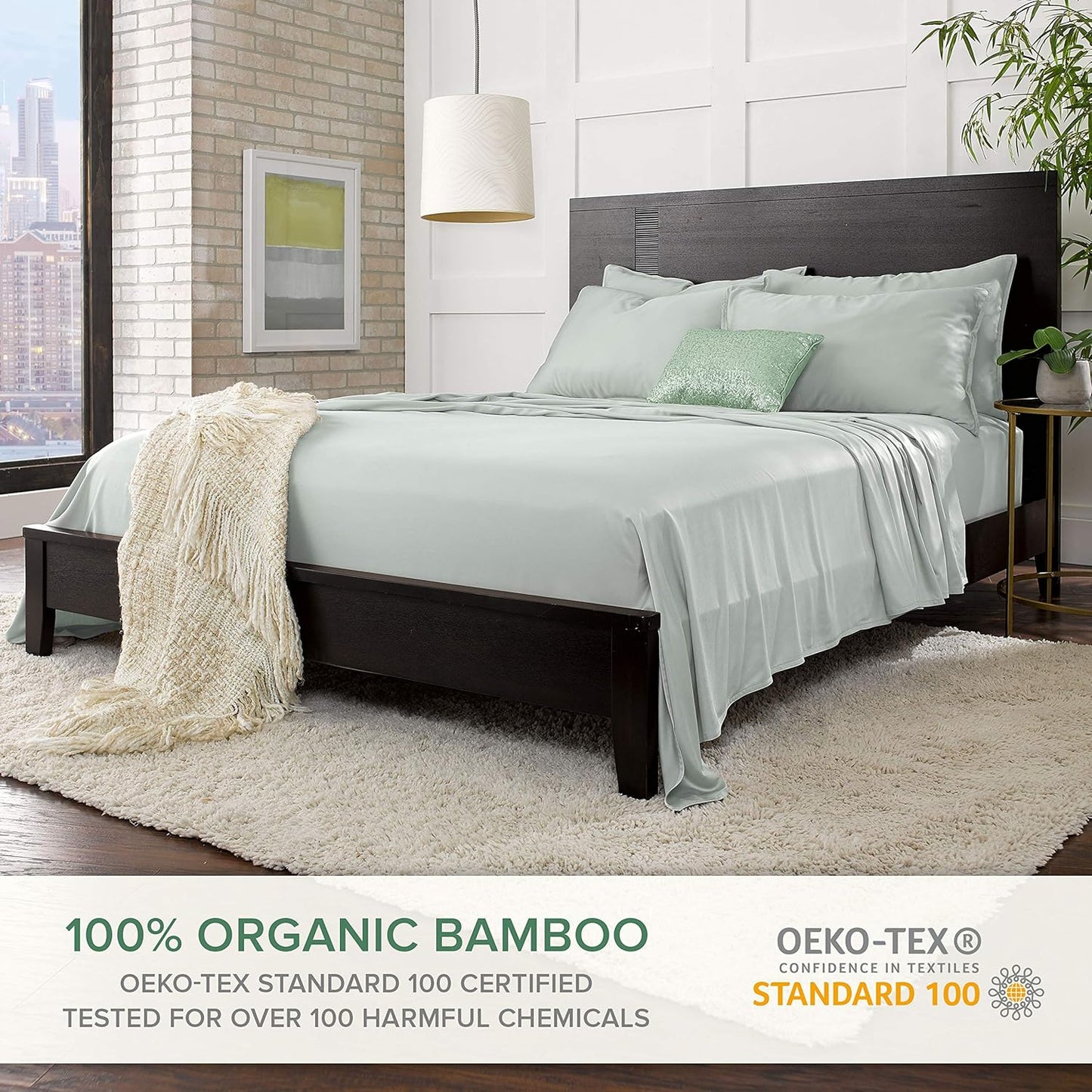 Short Queen Sheets by Pure Bamboo for RV Camper (60"x75") - Genuine 100% Organic Viscose Derived from Bamboo Bed Sheet Set, Soft & Cooling, Lifetime Quality Promise (Short Queen, Sea Glass)
