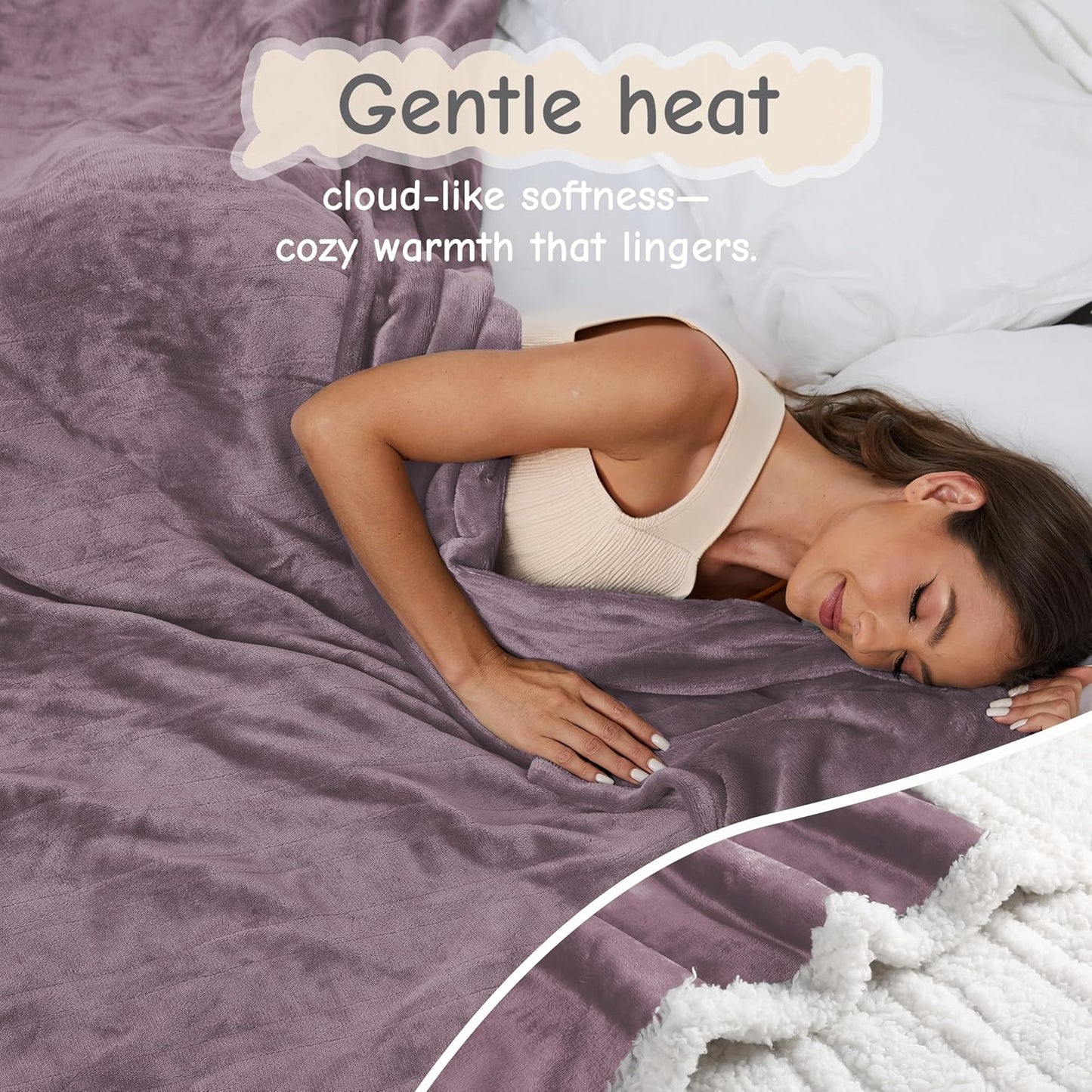 Electric Heated Blanket Throw Size 50"x60", Soft Flannel with Overheat Protection, 6 Adjustable Heat Settings & 3-Hour Auto-Off Timer, Fast Heating for Winter Comfort, Purple