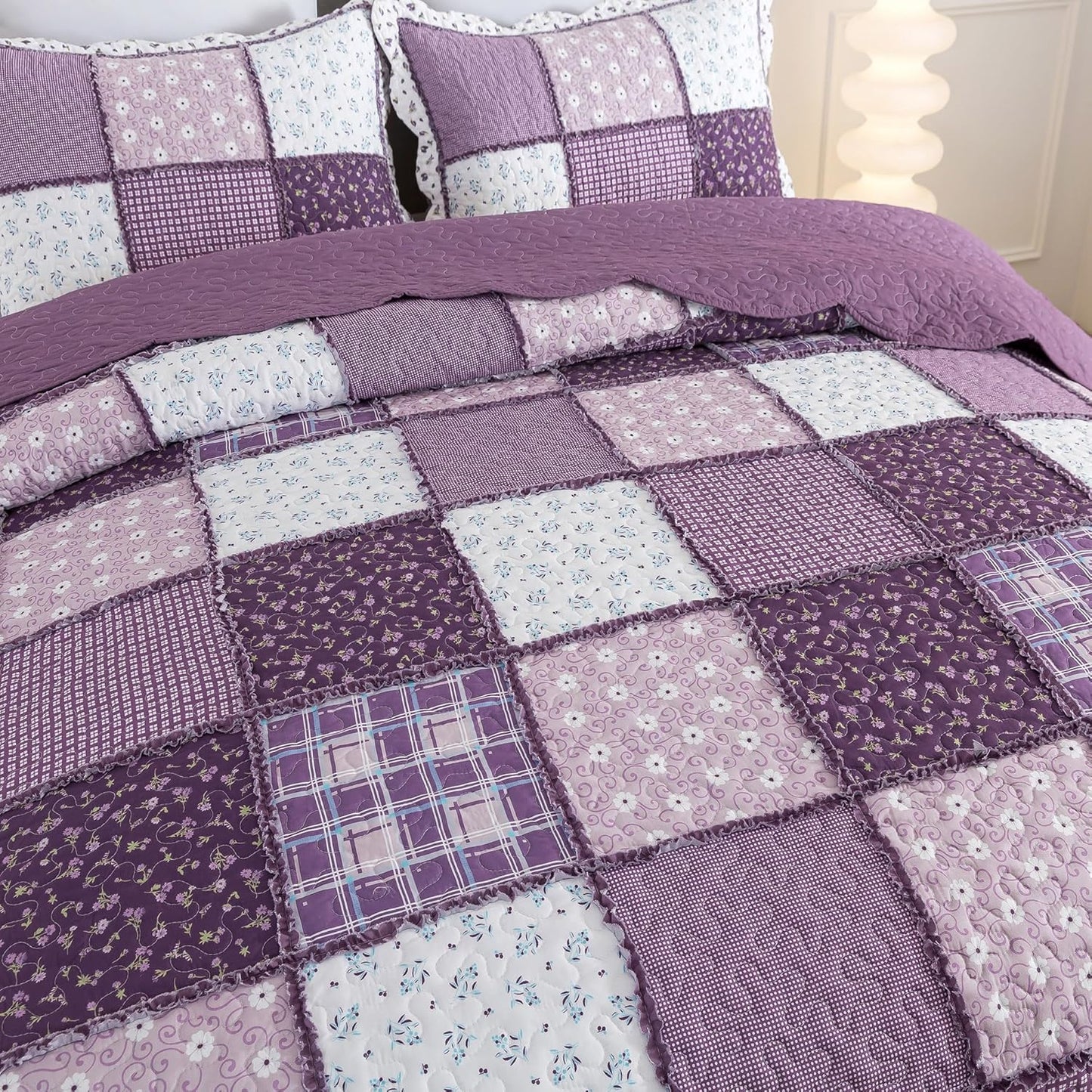 HoneiLife Quilt Set King Size - Lightweight Bedspreads 106x96, Tufted Quilts 3-Piece, Patchwork Coverlet Rustic Bedding Sets All Season Quilts