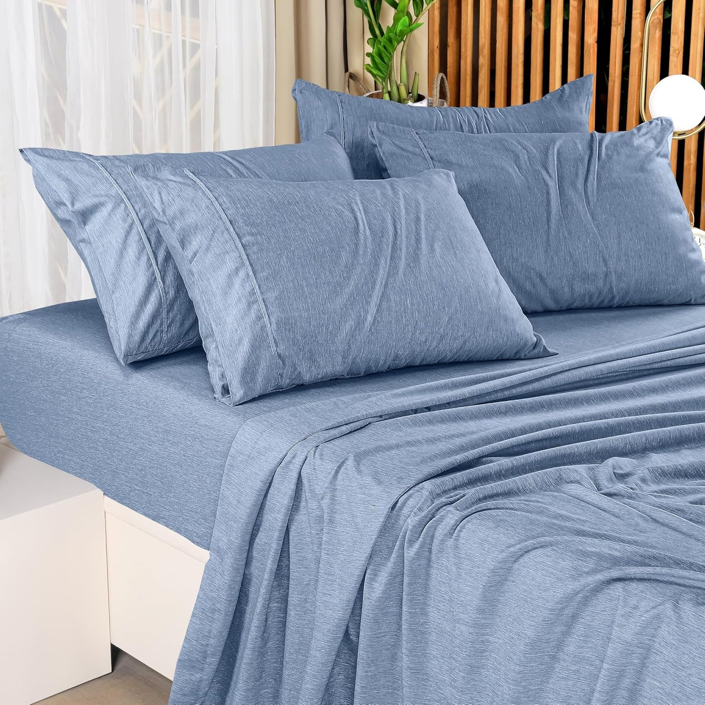 Utopia Bedding Queen Sheet Set – 4 Piece Bed Sheets for Queen Size Bed, Soft and Breathable Microfiber, Includes 1 Fitted Sheet, 1 Flat Sheet and 2 Pillowcases (Heather Navy)