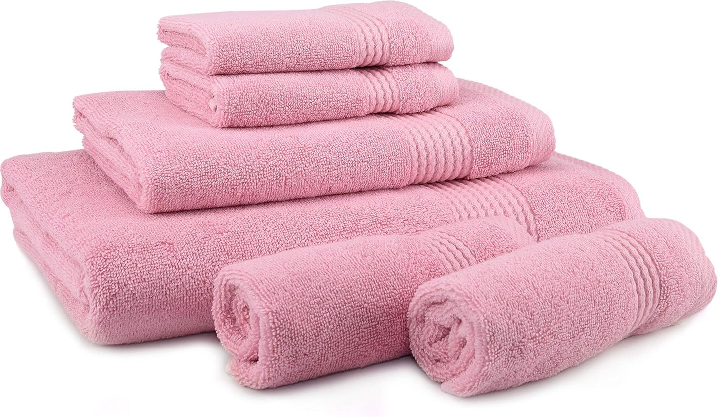 East'N Blue Lara Premium Bath Towel Set 6 Piece - Soft & Highly Absorbent Bathroom Towel Set, 100% Luxury Turkish Cotton, Flannel Bath Towels, 1 Bath Towel, 1 Hand Towel, 4 Washcloths - Rose