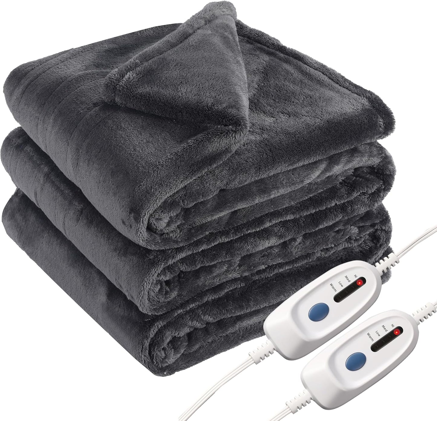 Electric Heated Blanket Queen Size 84"x90", Dual Controllers, Cozy Large Oversized, 4 Heating Levels & 10 Hours Auto Off, Cozy for Bed, Sofa, & Office, Machine Washable, Dark Gray