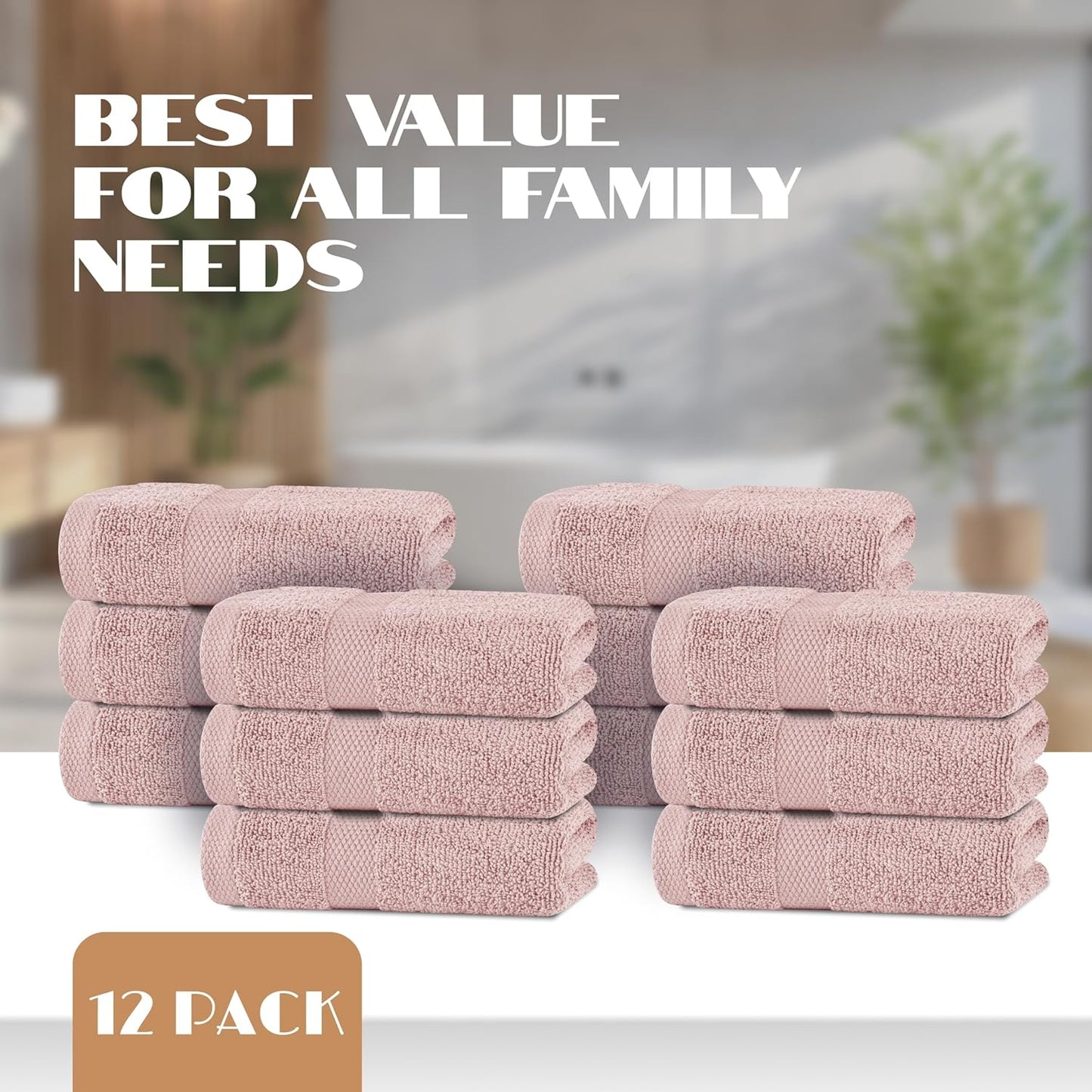 White Classic Pink Hand Towels for Bathroom [12 Pack] Cotton Hand Towel Bulk for Gym, Kitchen and Spa, 16x27 Inches Soft Highly Absorbent Quick Dry Terry Salon Towels