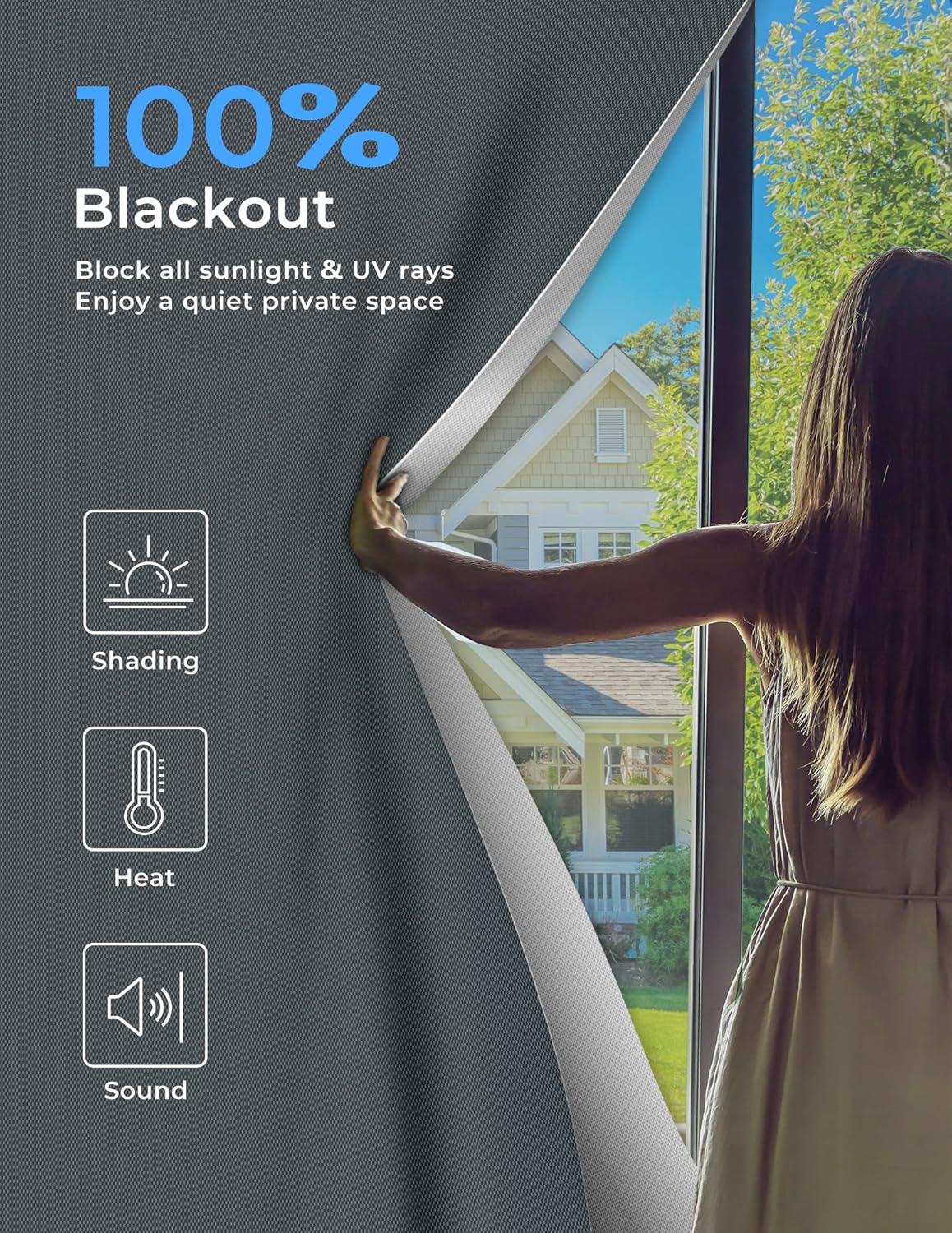 Sumobaby Blackout Curtains for Bedroom 50"x57" Portable No Drill Blackout Blinds with Heat-Resistant Magic Tapes,100% Black Out Window Cover Easy to Cut Fit for Home Cinema,Dorm Room,Nursery(Gray)